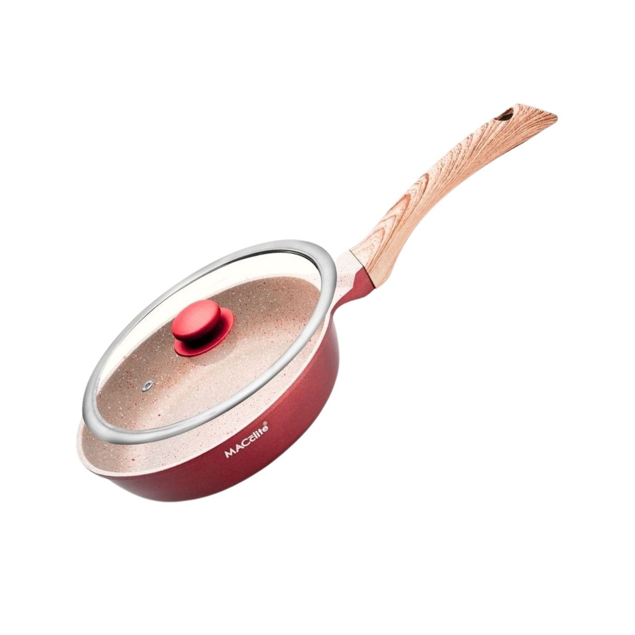 Macclite Non Stick PDC Granite+ Induction Base ButterScotch Deep Frying Pan 20 cm with Glass Lid