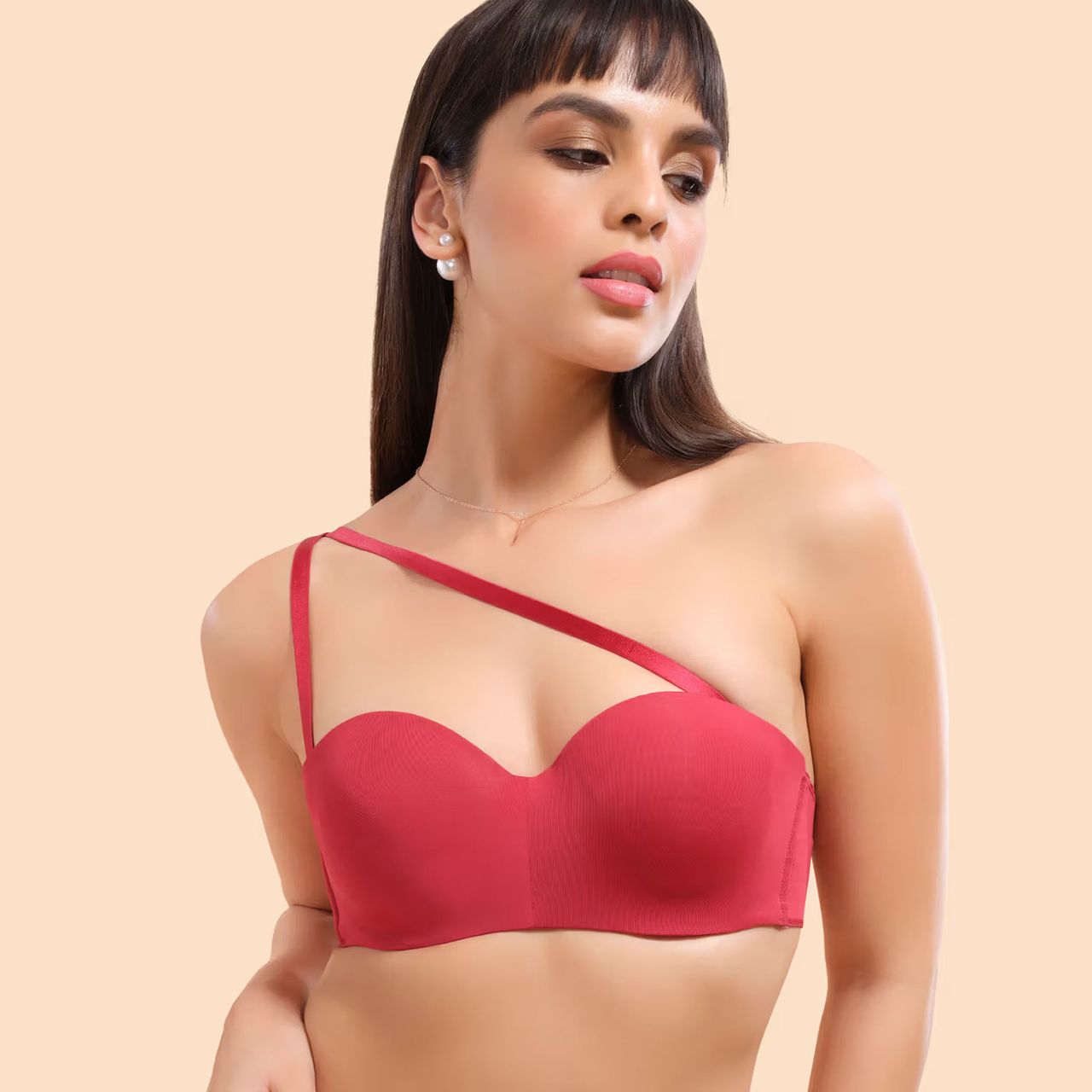 Enamor Women's F074 Plus Size Bra | Strapless & Multi-way | Medium Coverage | Padded | Wired | Red - 34C