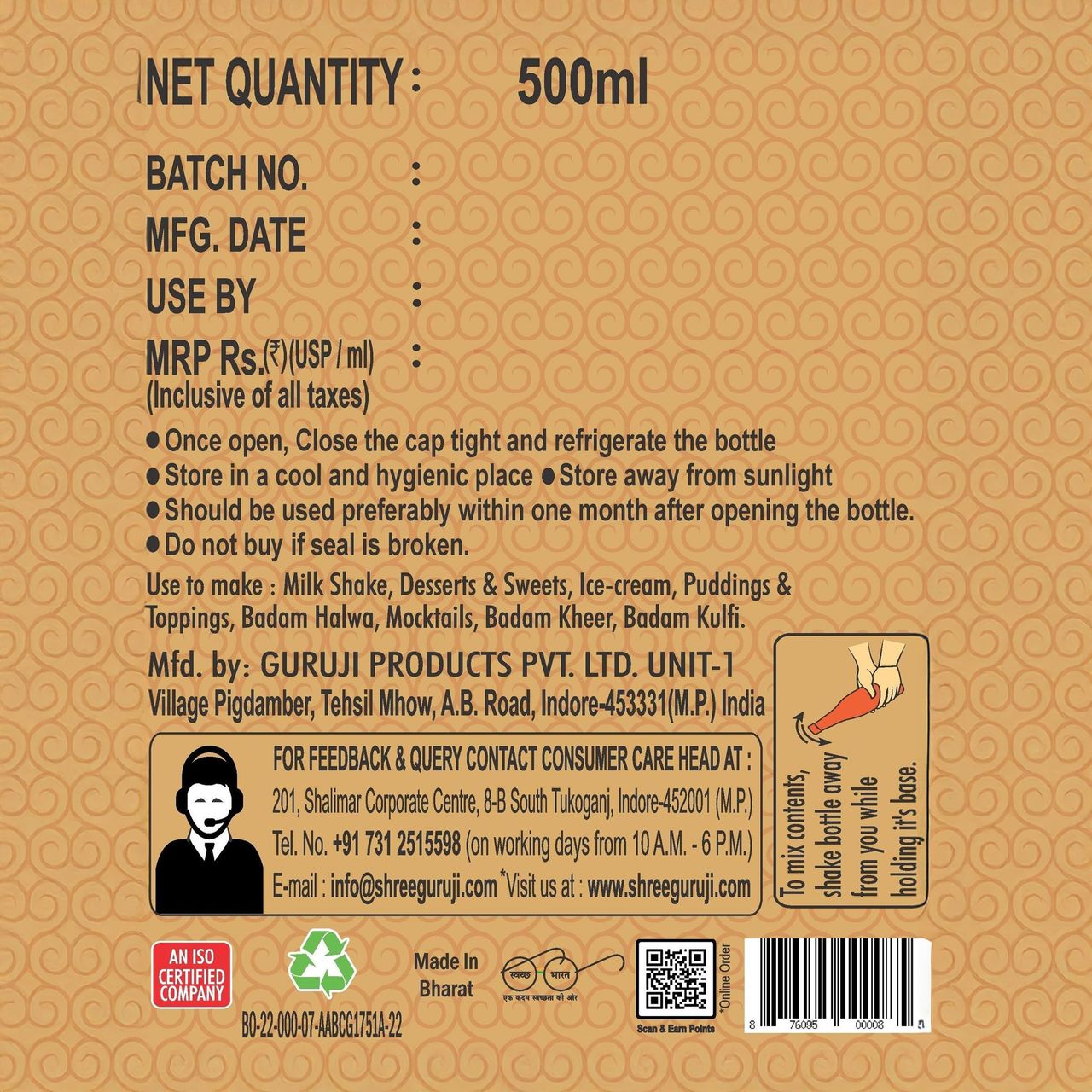 Shree Guruji Badam Kesar Dry Fruit Syrup