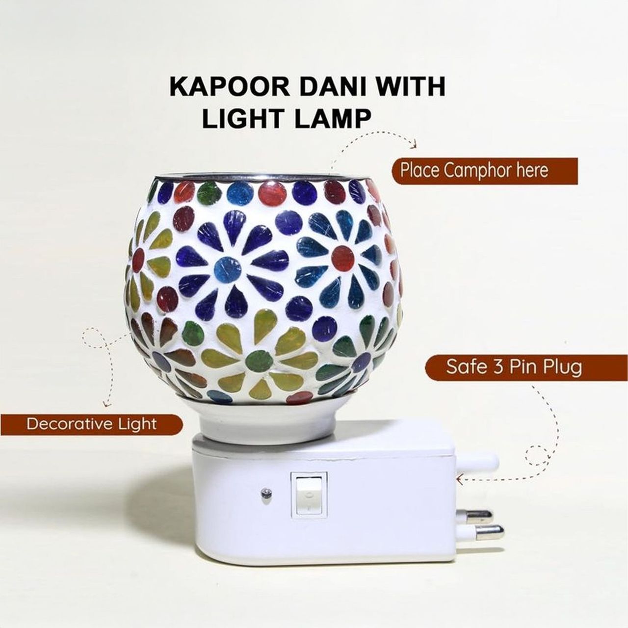 DesiDiya Ceramic Camphor Diffuser Set with Night Lamp (2W) Design 1