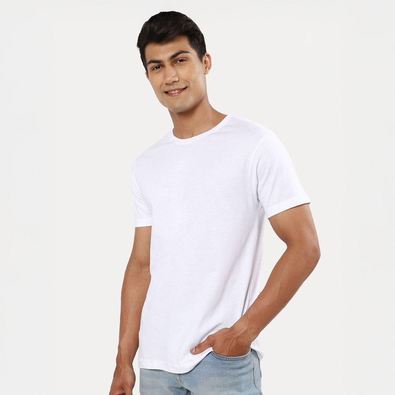 Mad Over Print Men's Cotton Solid T-Shirt | White - M