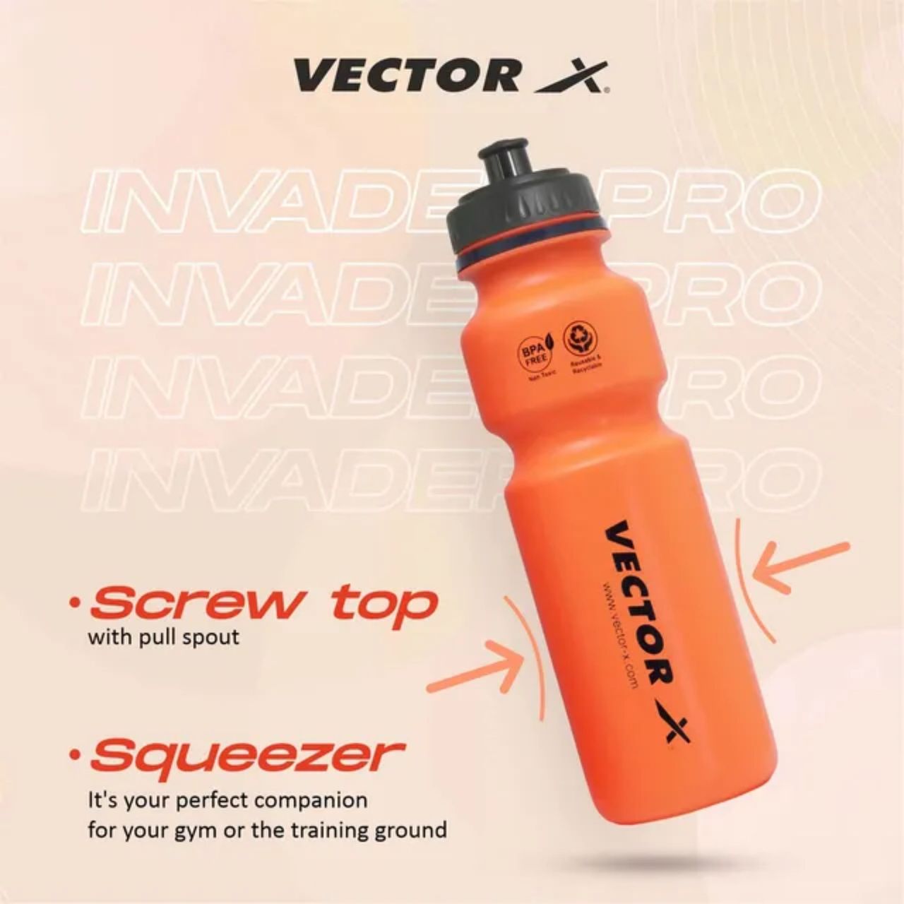 Vector X Sipper Bottle For Adults - Water Bottle With Motivational Time Markers 750 Ml- Pack Of 3