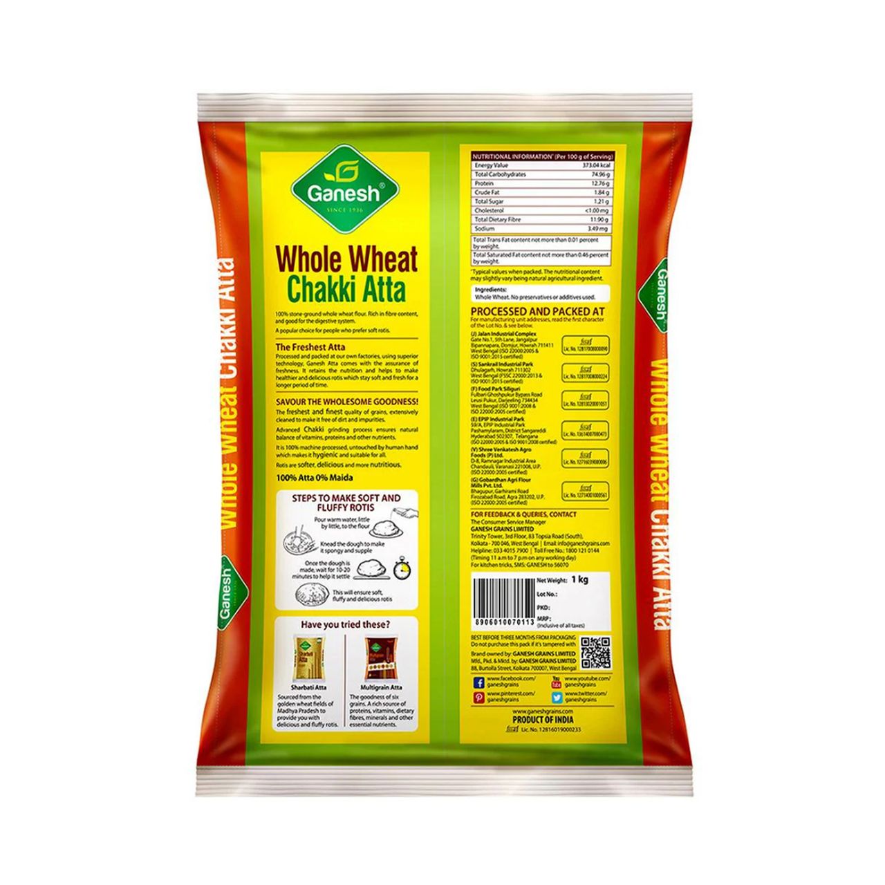 Ganesh Whole Wheat Chakki Atta 1 kg Combo