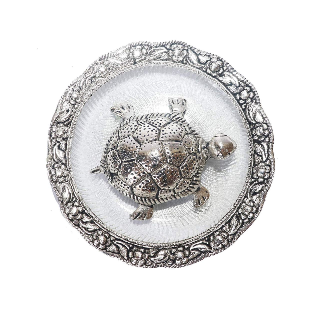 Devnidhii Tortoise/ Turtle/Kachua Silver Polish Big Size on Glass Plate Vastu Feng Shui