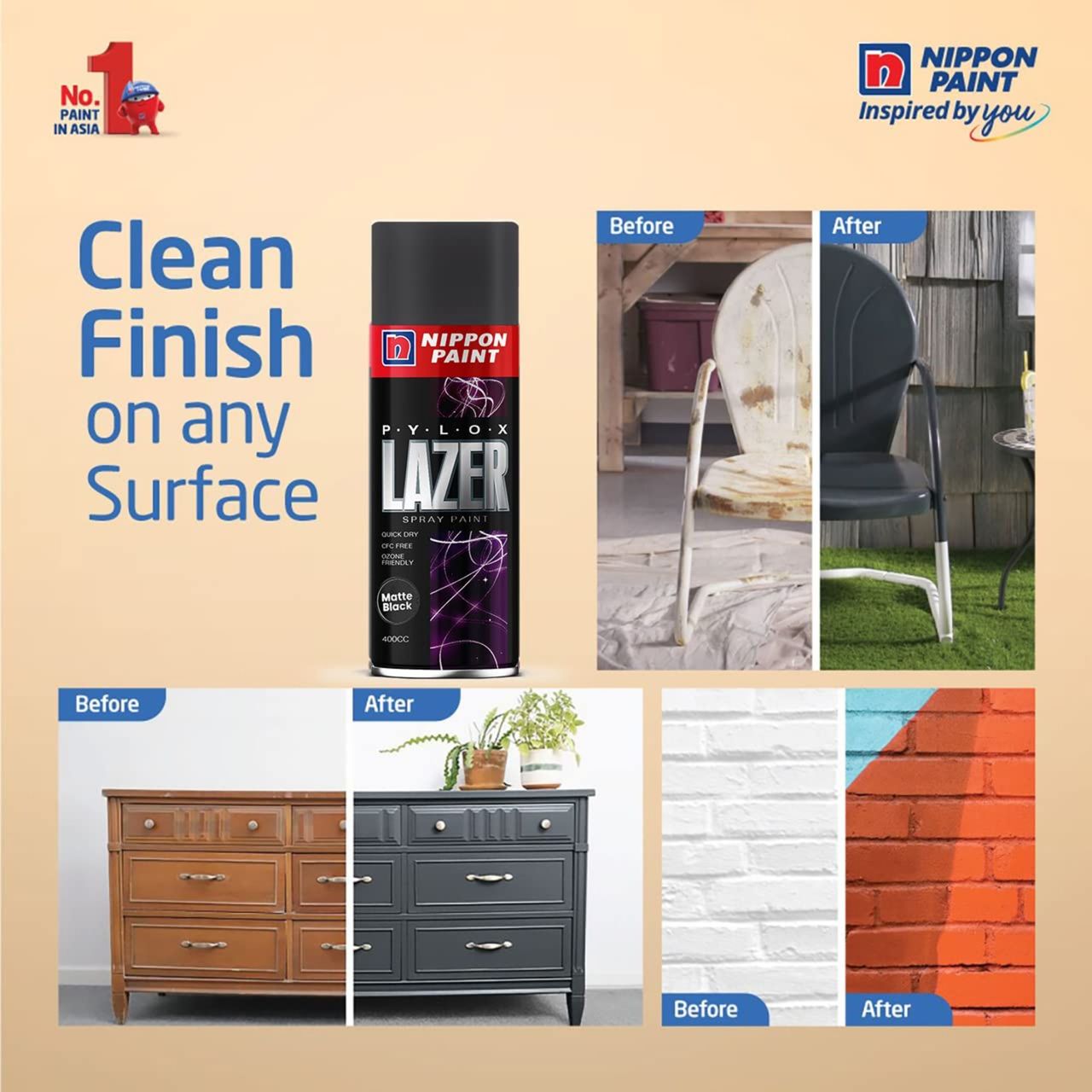 Nippon Pylox Spray Paint  | Matt Black | Fast-Drying & Multi-Surface