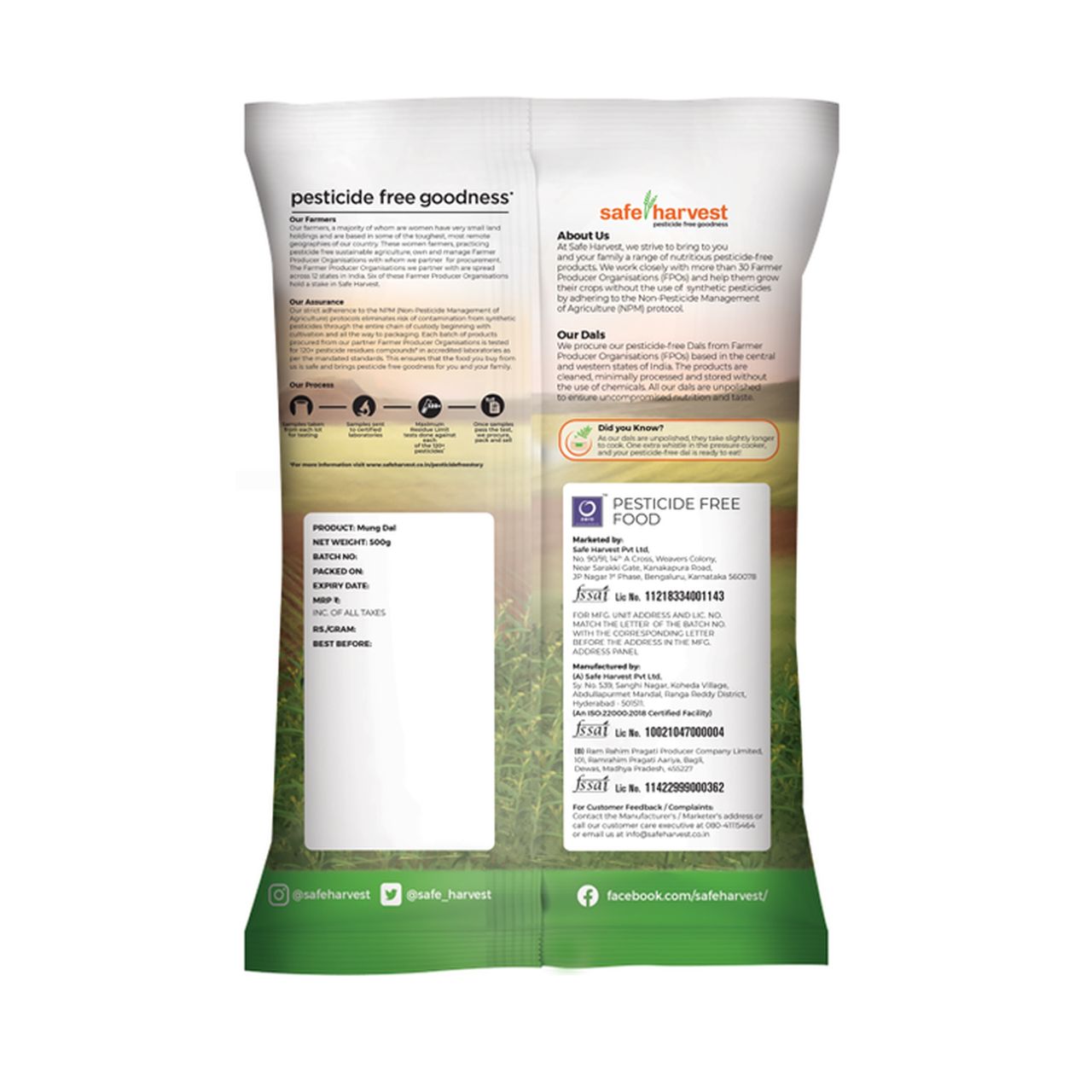 Safe Harvest Pesticide-Free Goodness Mung Dal | Natural and Delicious | No Artificial Flavors