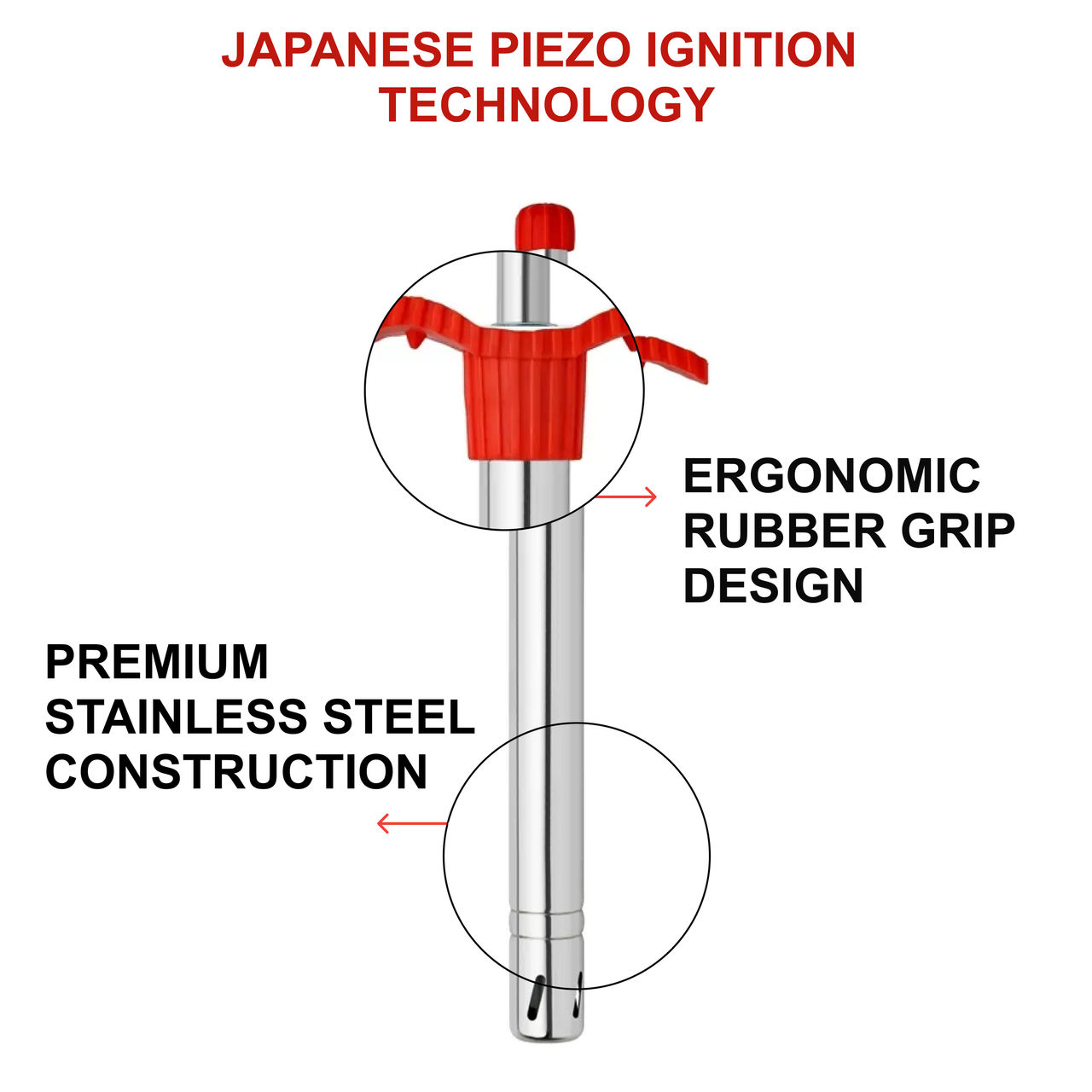 Petals Sainless Steel Gas Stove Lighter | Rubber Grip Handle | Japanese Piezo