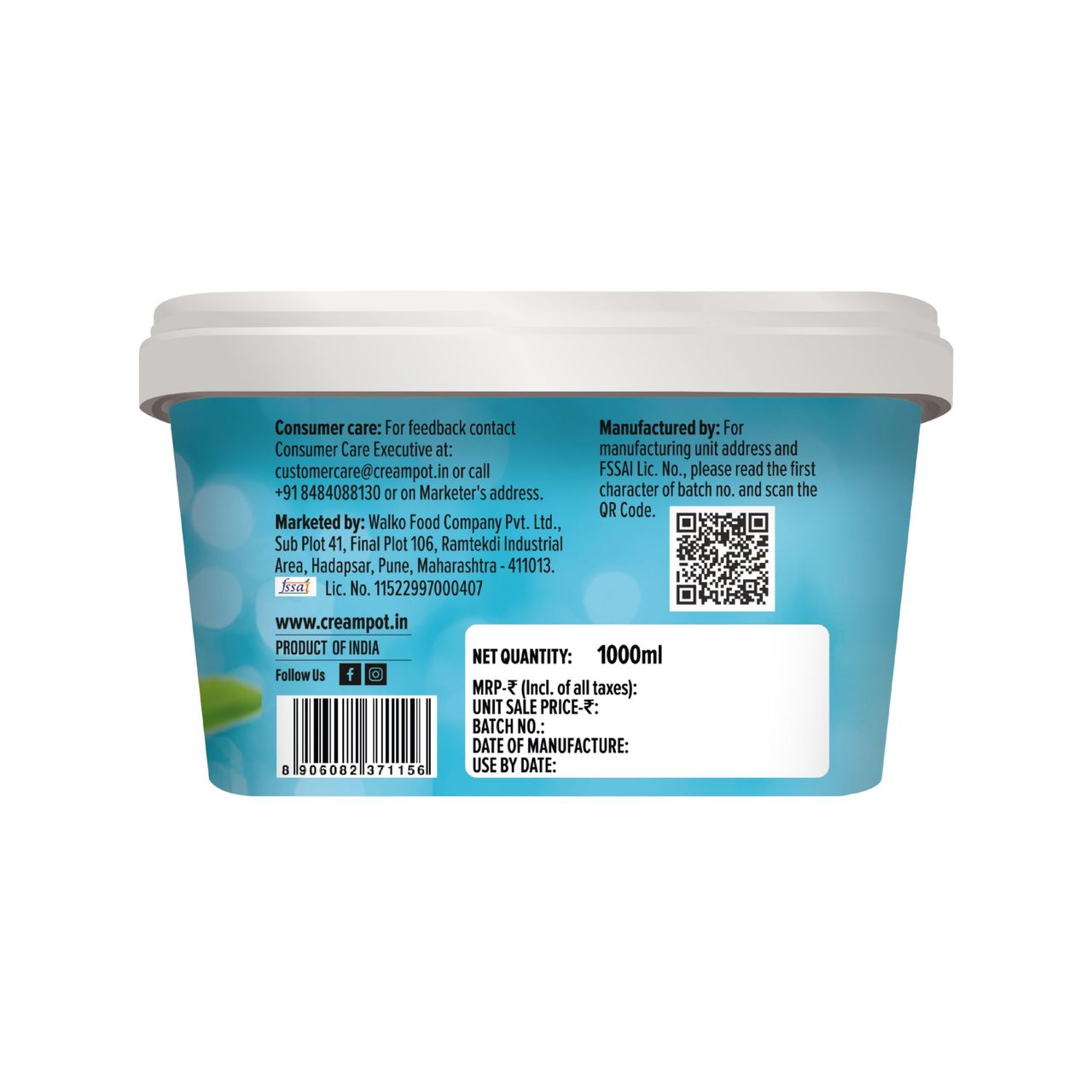 Cream Pot Vanilla Tub 1 l Combo