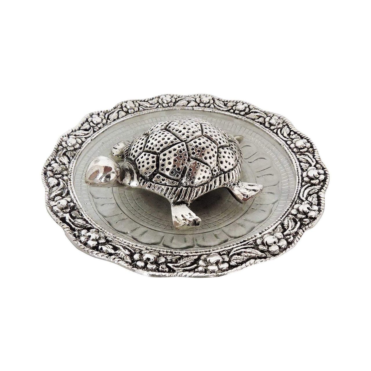 Devnidhii Tortoise/ Turtle/Kachua Silver Polish Big Size on Glass Plate Vastu Feng Shui