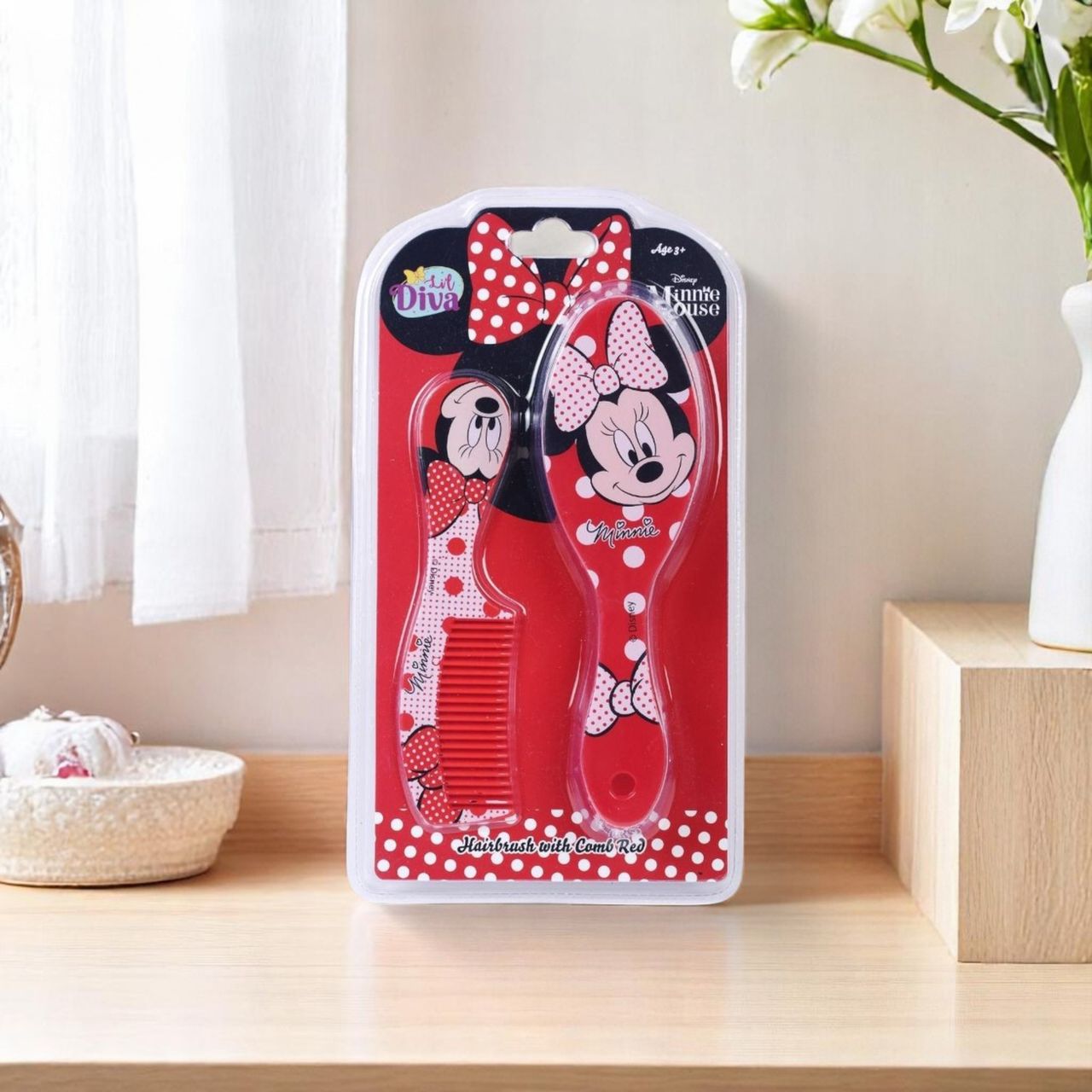 Li'l Diva Minnie Mouse Hairbrush With Comb Red