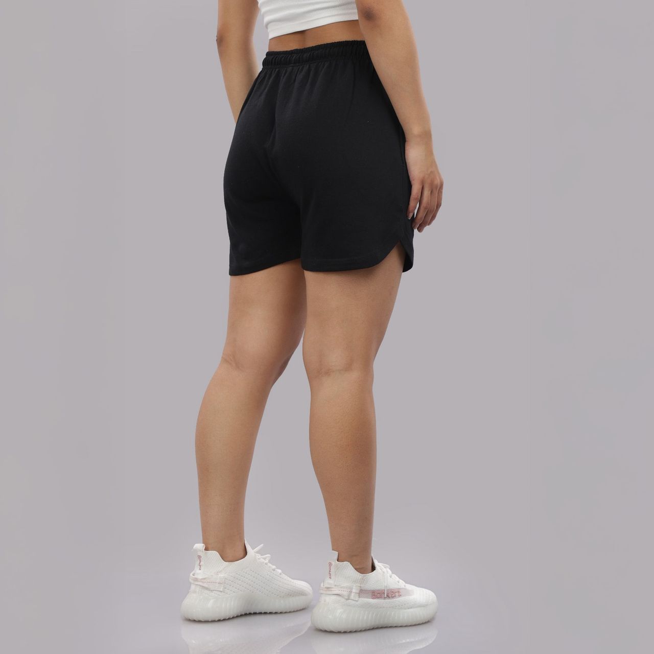 Springman Solid Black shorts With Elastic & Drawstring For Women | L