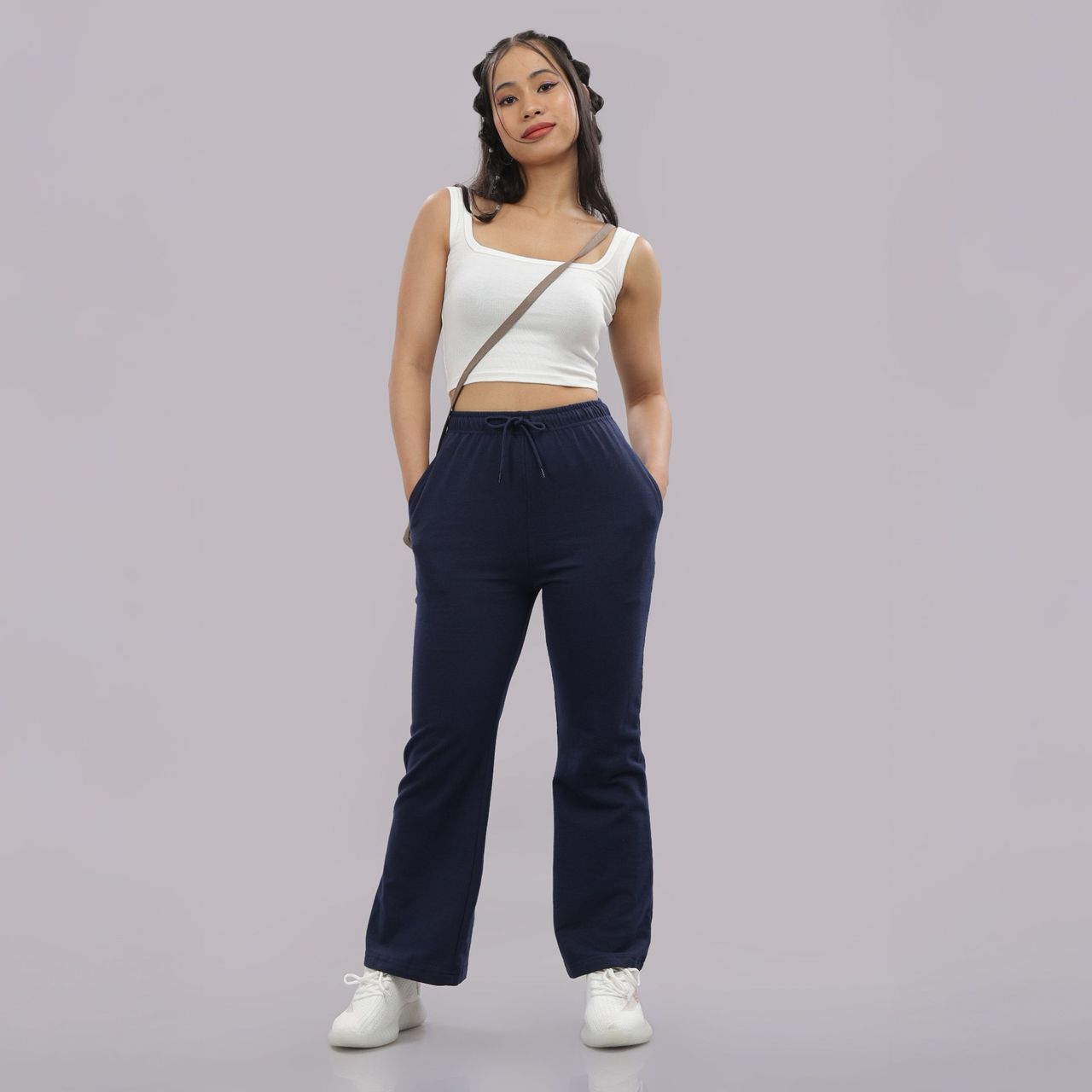 Springman Solid Blue Baggy Track Pant For Woman | L