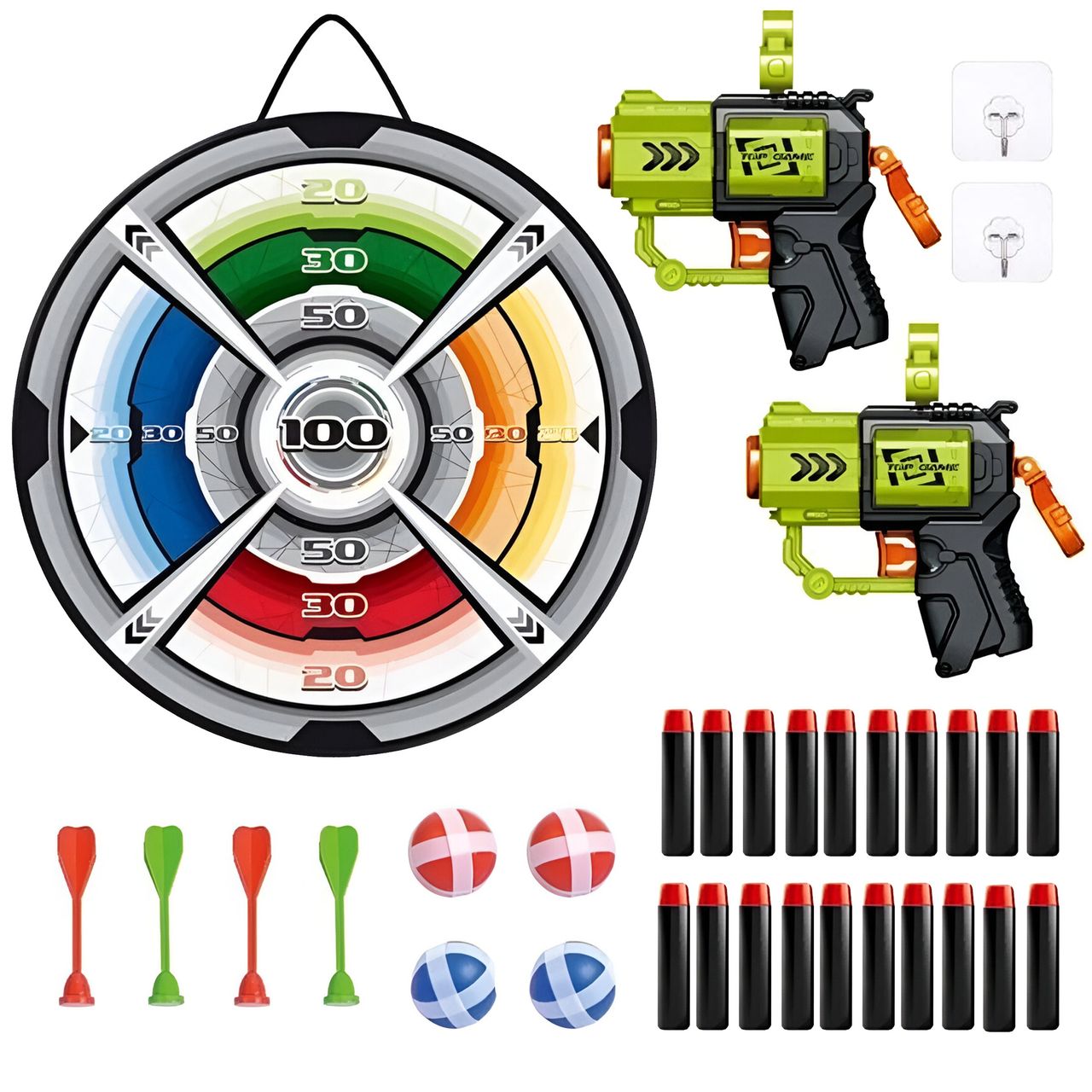 Toyshine 3 In 1 Target Shooting Set | Dartboard-Darts-Bullets and 2 Blaster Guns For Kids