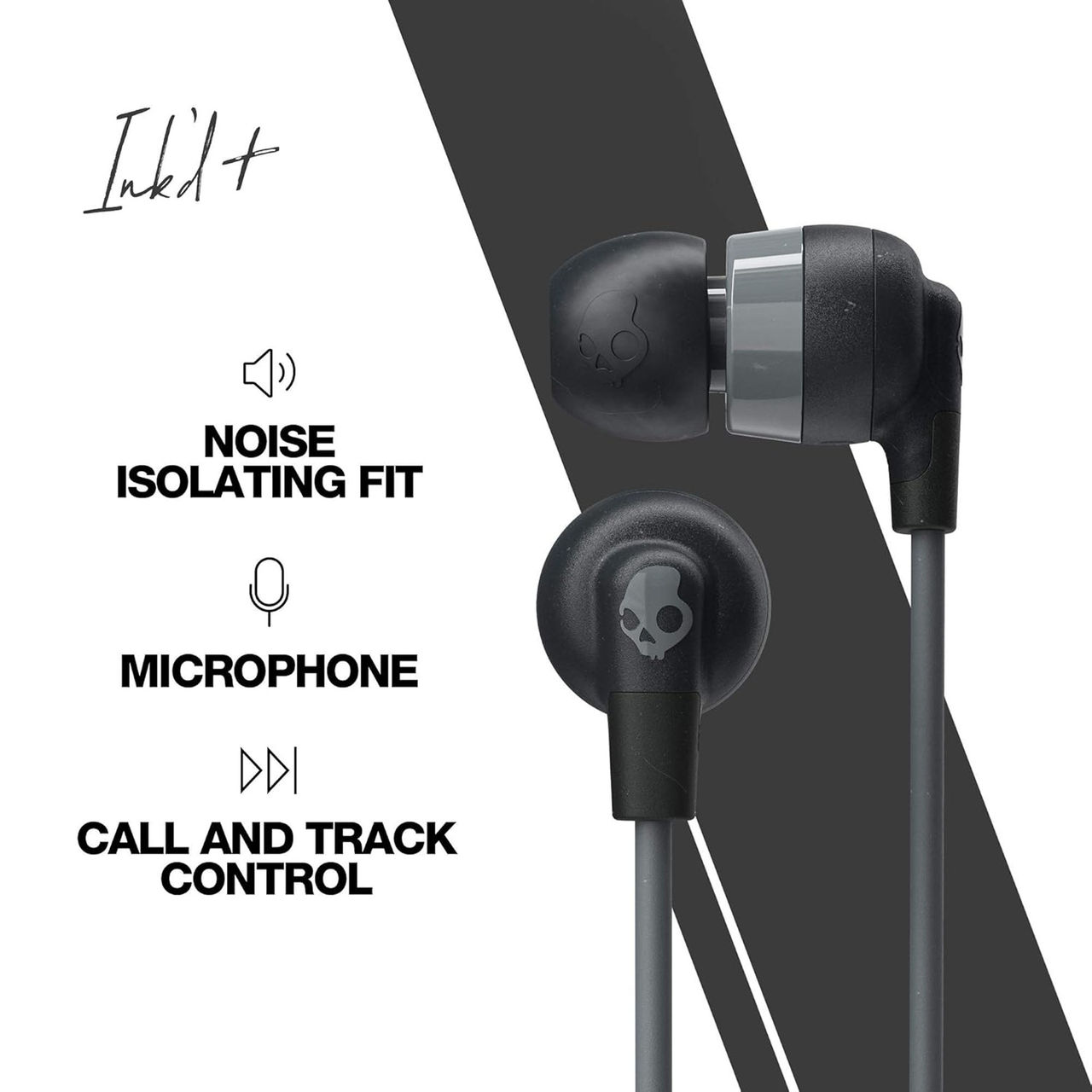 Skullcandy Ink'd+ In-Ear Wired Earbuds,Microphone, Works with Bluetooth Devices and Computers-Black(3.5 mm Jack)