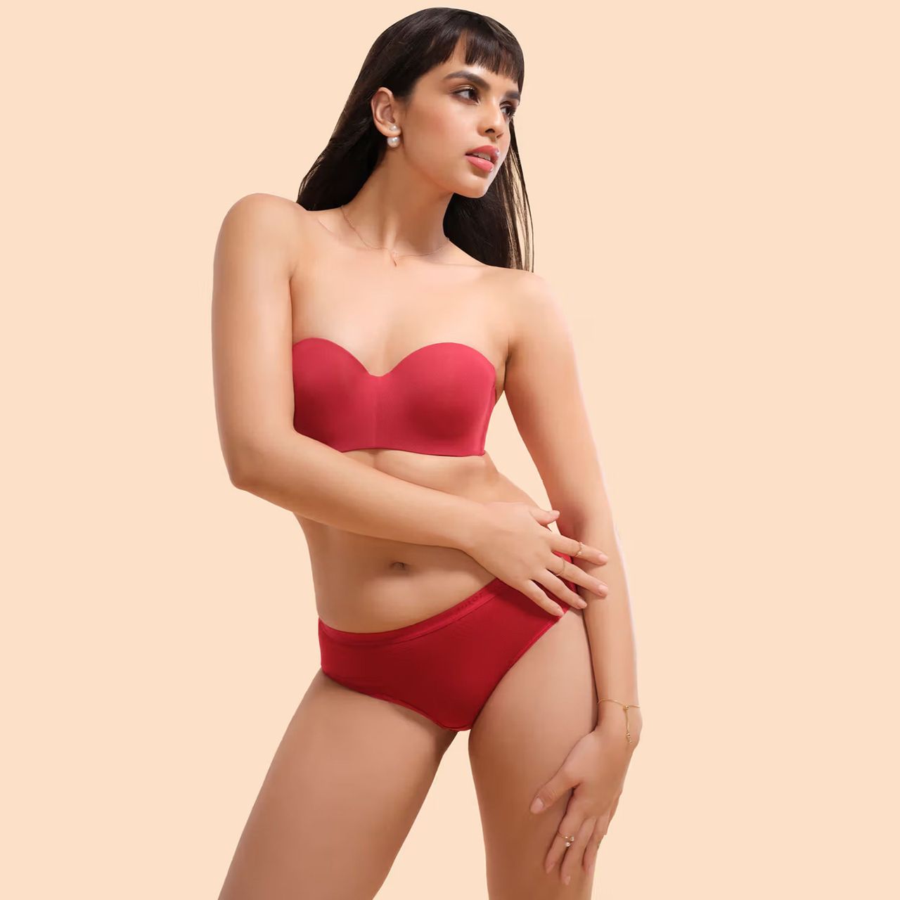 Enamor Women's F074 Plus Size Bra | Strapless & Multi-way | Medium Coverage | Padded | Wired | Red - 34C