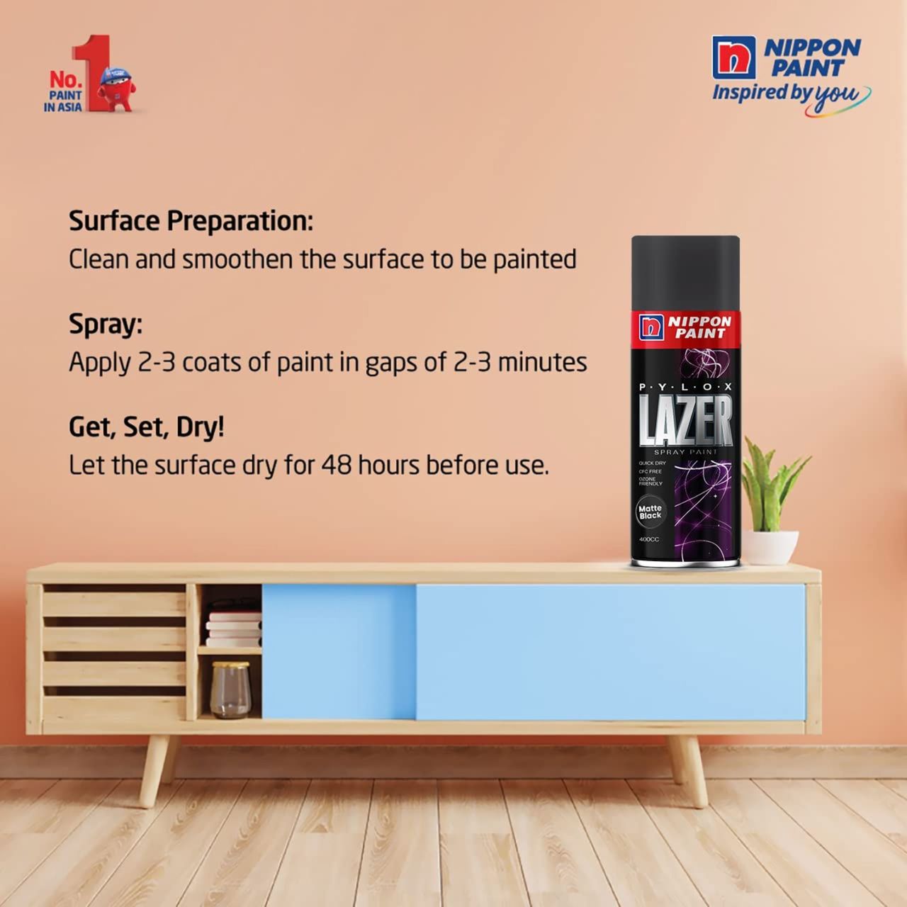 Nippon Pylox Spray Paint  | Matt Black | Fast-Drying & Multi-Surface