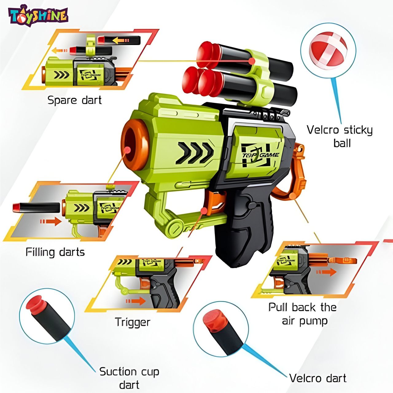 Toyshine 3 In 1 Target Shooting Set | Dartboard-Darts-Bullets and 2 Blaster Guns For Kids