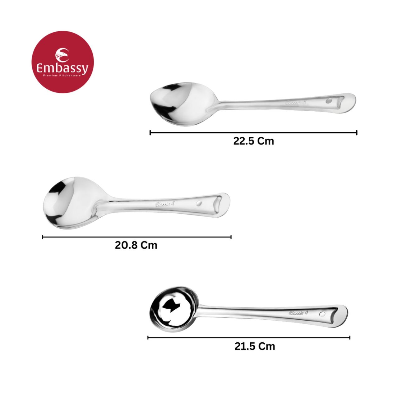 Raffles Serving Spoon Set (Laddle, Oval, Pan), Size 2, For Serving Rice, Dal, Gravy, Stainless Steel