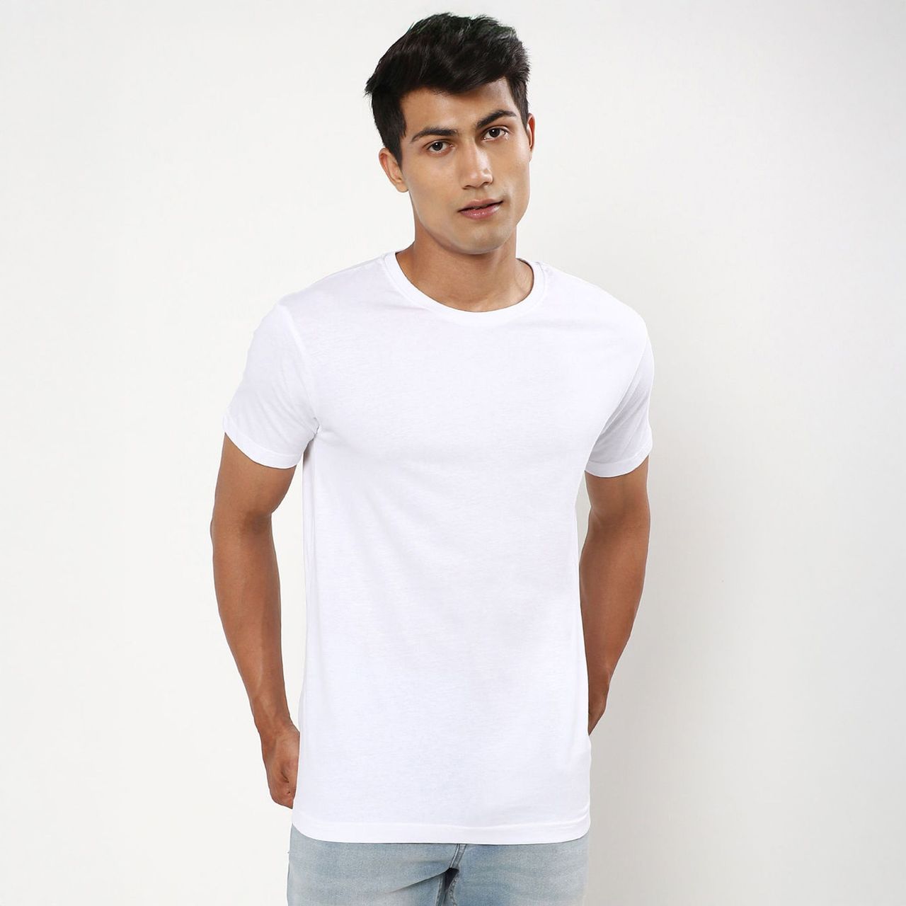 Mad Over Print Men's Cotton Solid T-Shirt | White - M
