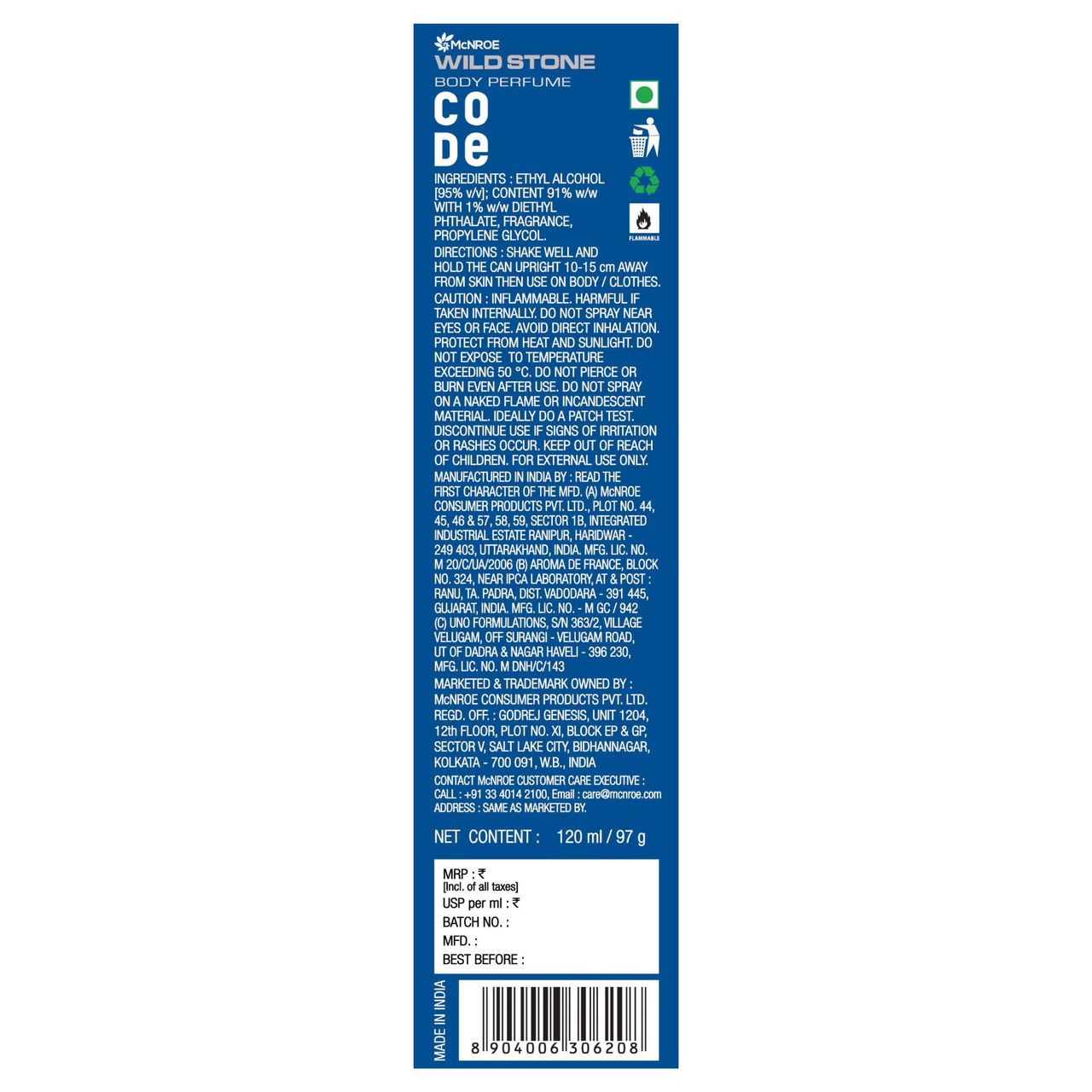Wild Stone Code Titanium No Gas Deodorant for Men