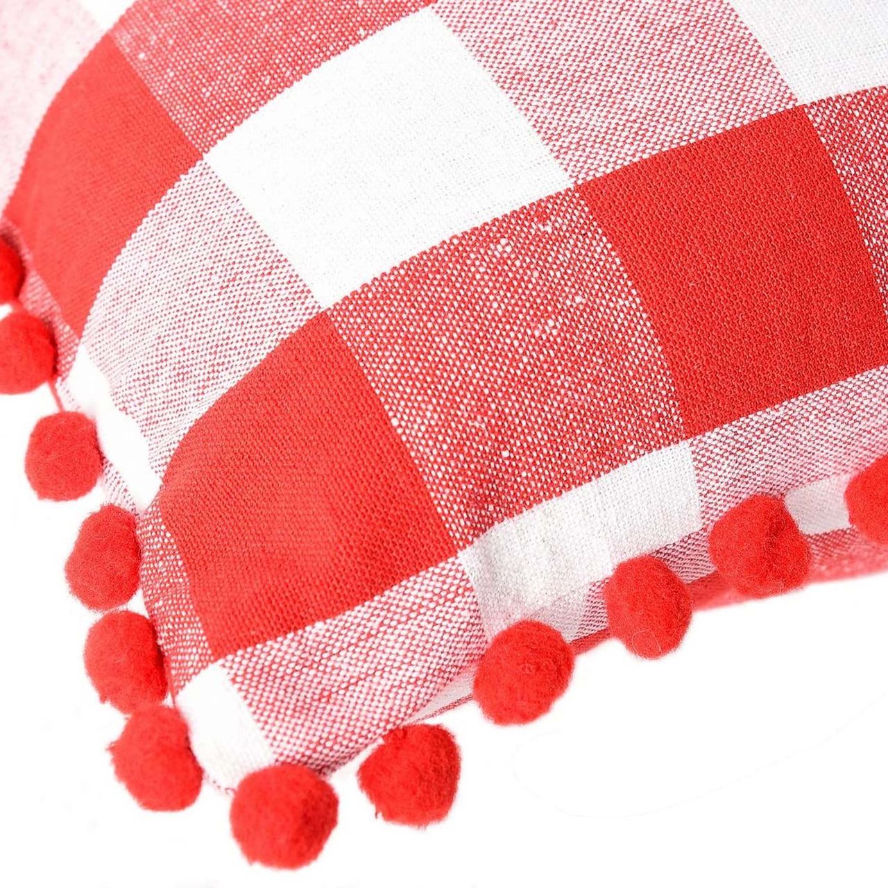 Lushomes Cotton Cushion Covers - Red White Checks | Pom Pom | 24 x 24 inch