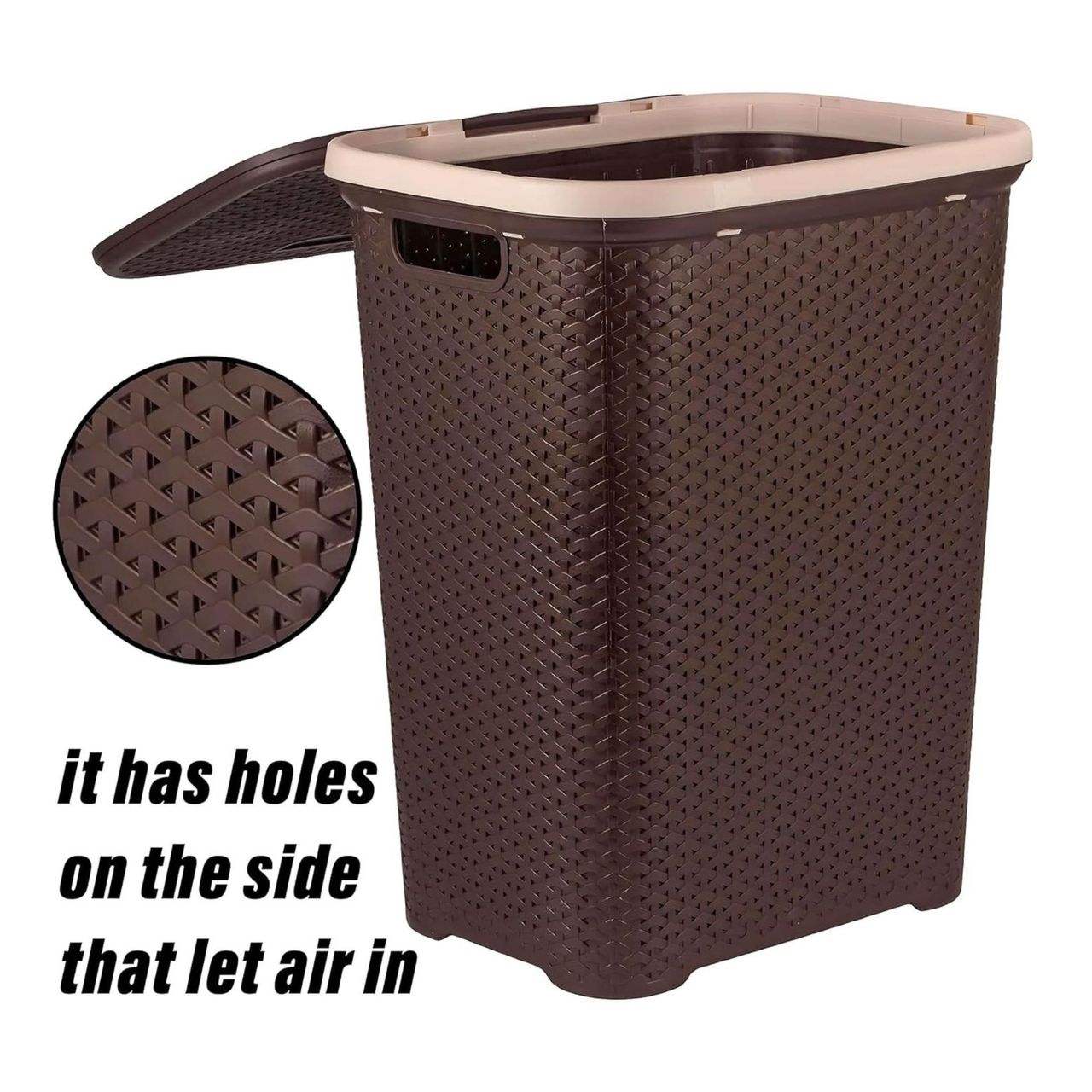Kuber Industries Plastic Laundry Basket with Lid For Bathroom|ELEGANCE|Brown