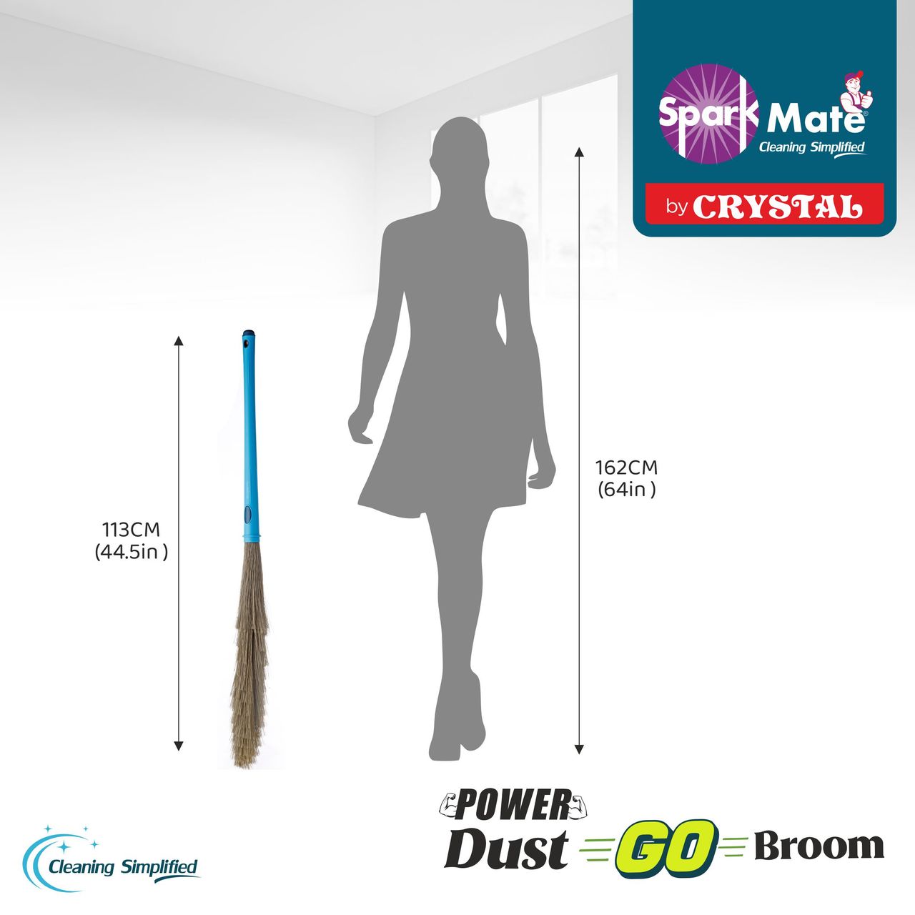 Sparkmate By Crystal No Dust Broom - Jhadu Xtra Long Handle Easy Floor Cleaning