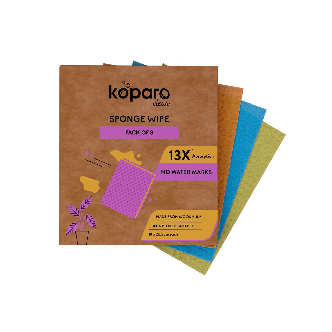 Koparo Sponge Wipe Eco-Friendly | Large | Pack of 3 | Reusable
