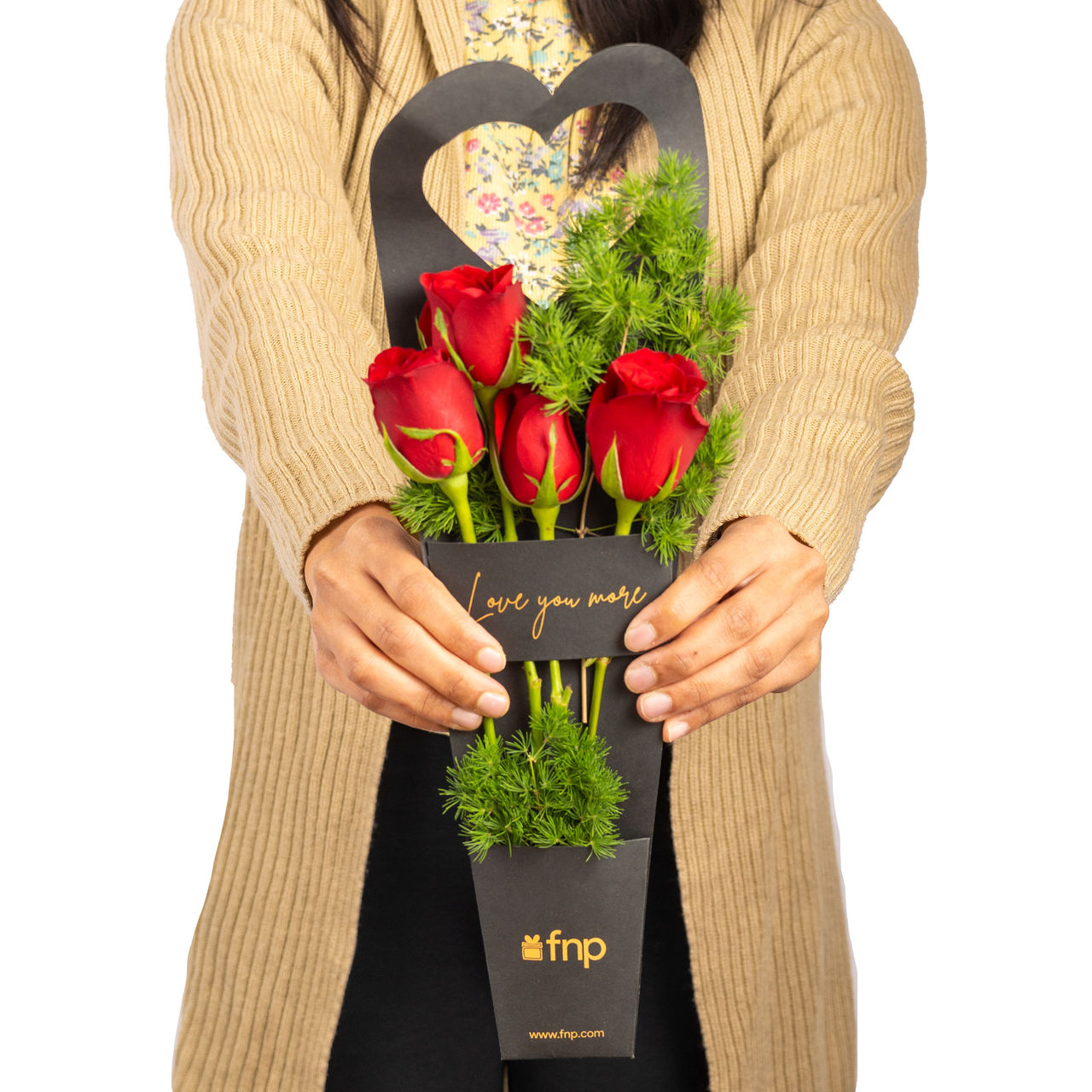 Fnp Magic Of Red Roses In Sleeve(1pc) & Webby Heart Shape Cushion Soft Toys | 30 Cm | Red(1pc) Combo