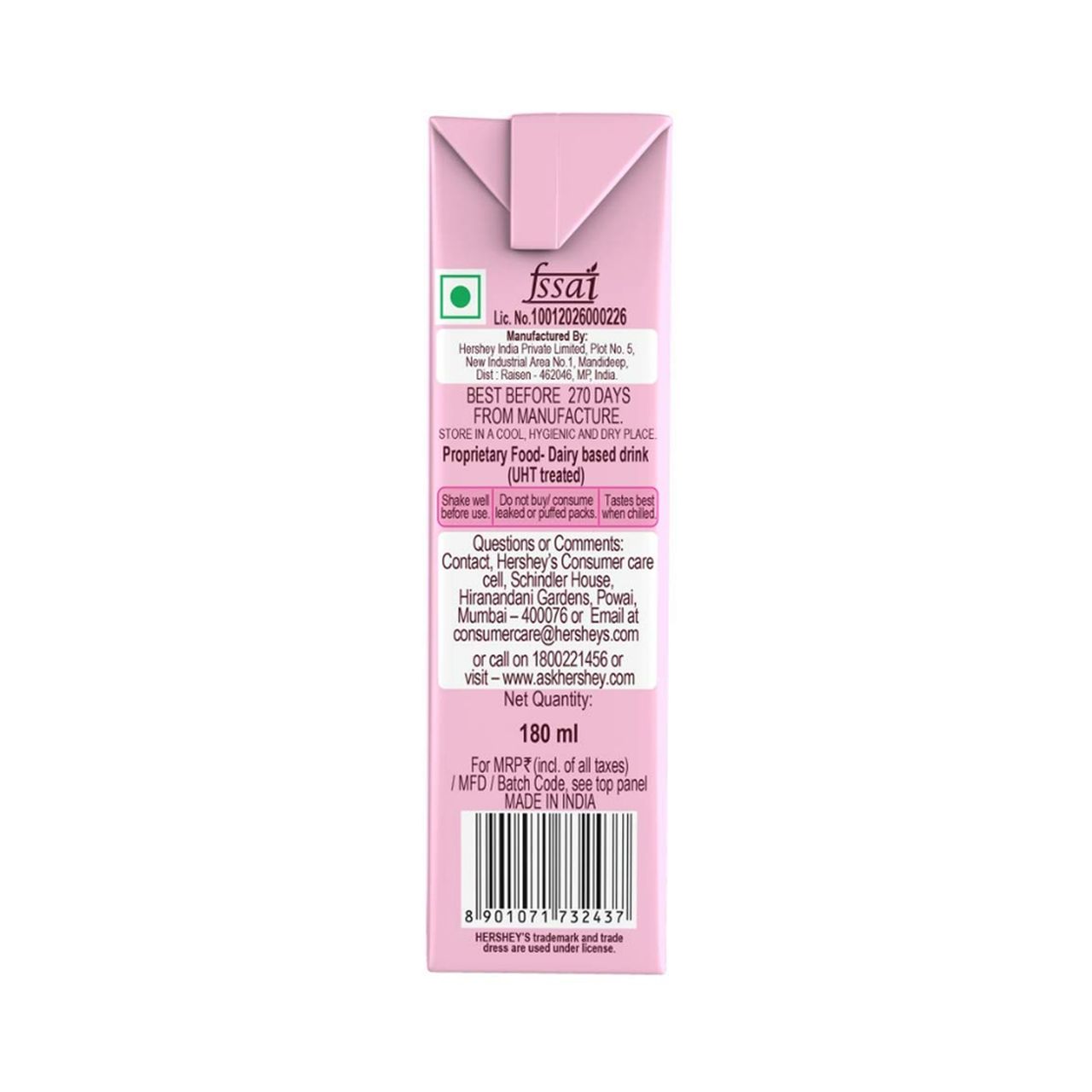 Hershey's Strawberry Milkshake Tetrapack 180 ml Combo