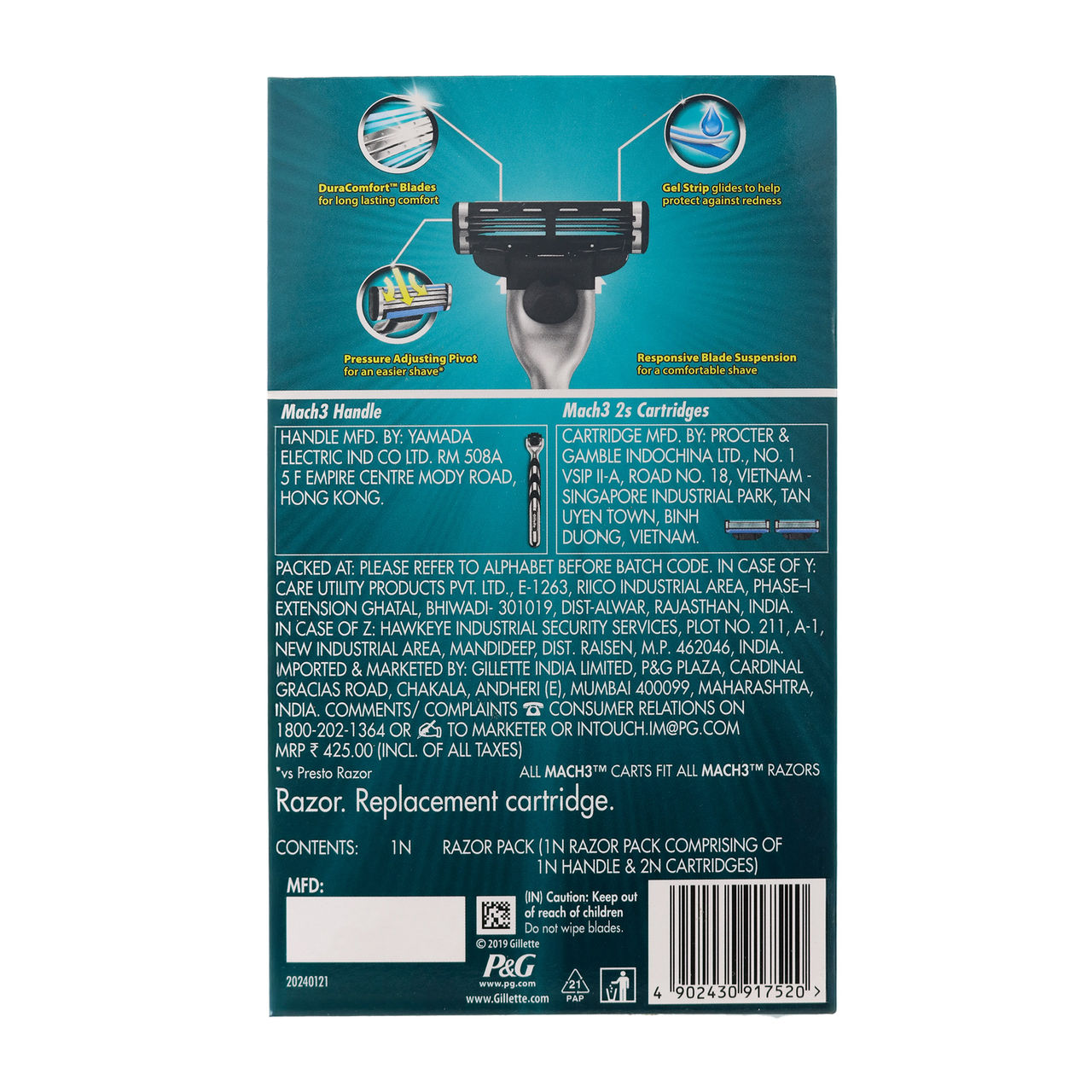 Gillette Mach3 Men's Razor with 2 Cartridges