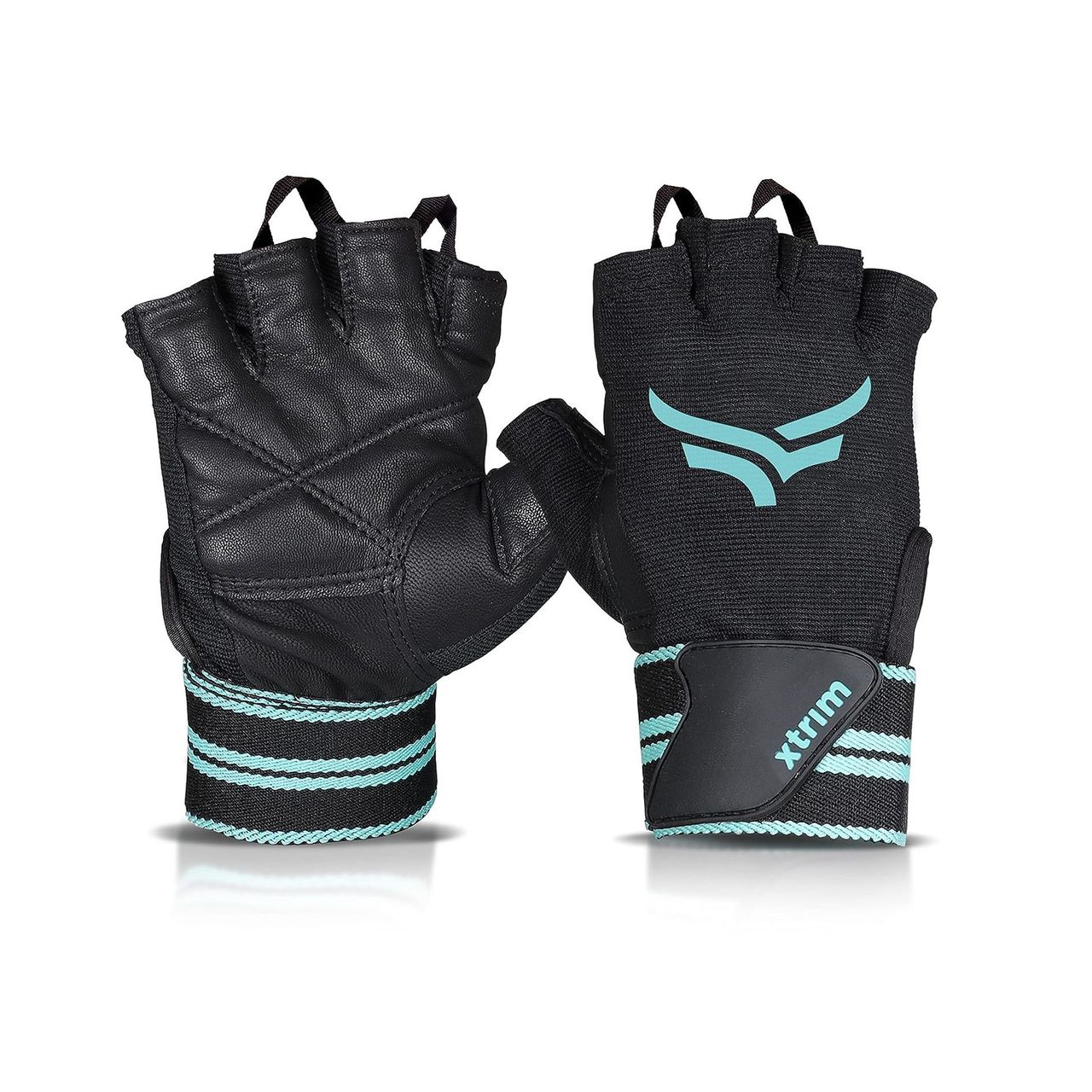 Xtrim Xmacho Leather Gym Gloves with Wrist Support, for Weightlifting & Exercise |Blue & Black - L