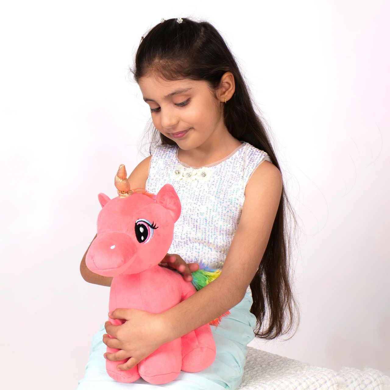 Mirada Coral Standing Unicorn Soft Toy With Glitter Horn - 29Cm