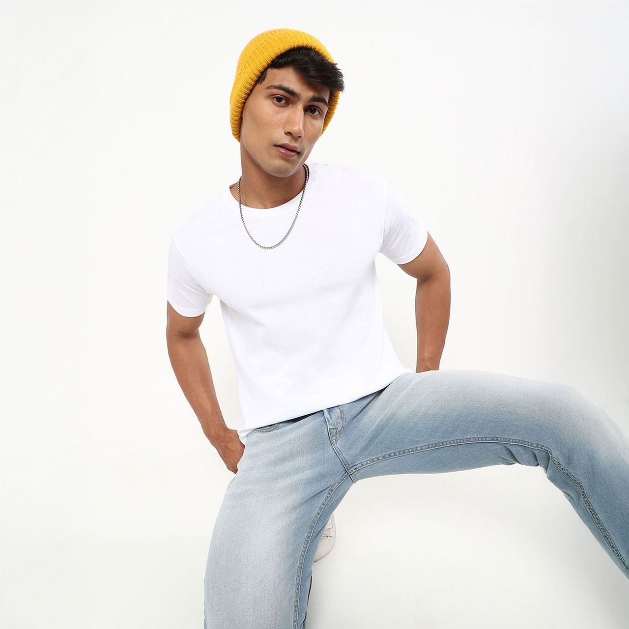 Mad Over Print Men's Cotton Solid T-Shirt | White - M