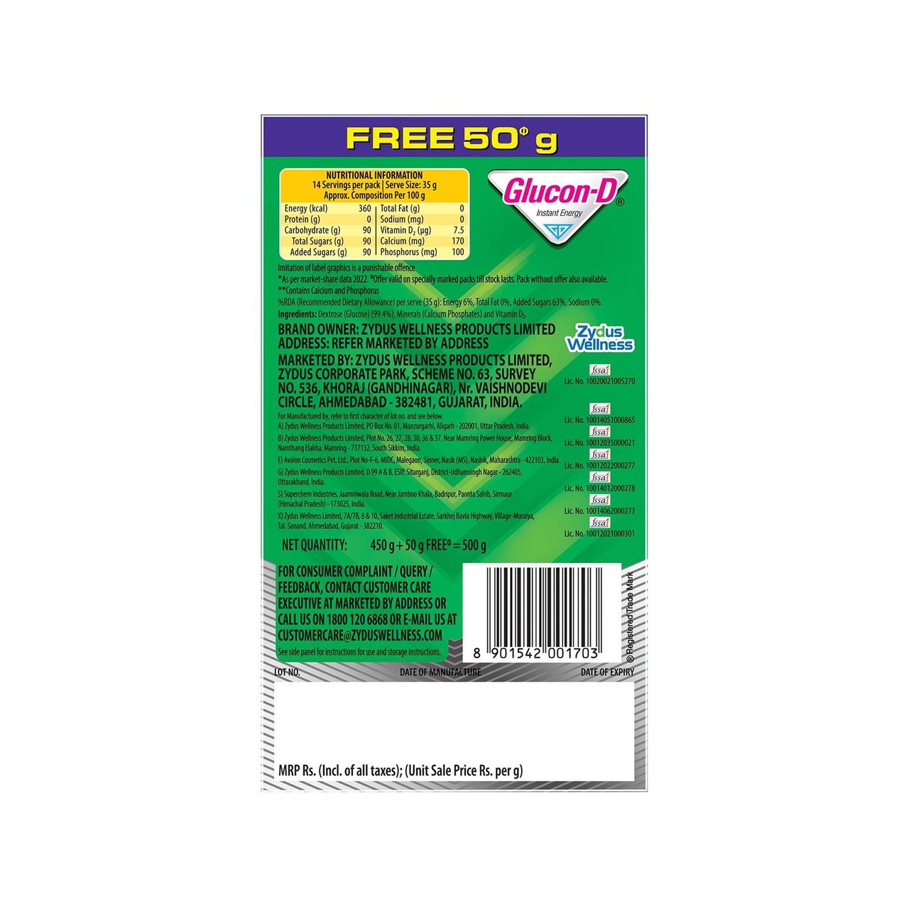 Glucon-D Instant Energy Health Drink Regular - 450gm Refill (Extra 50gm Free) 500 g  X 2 Combo
