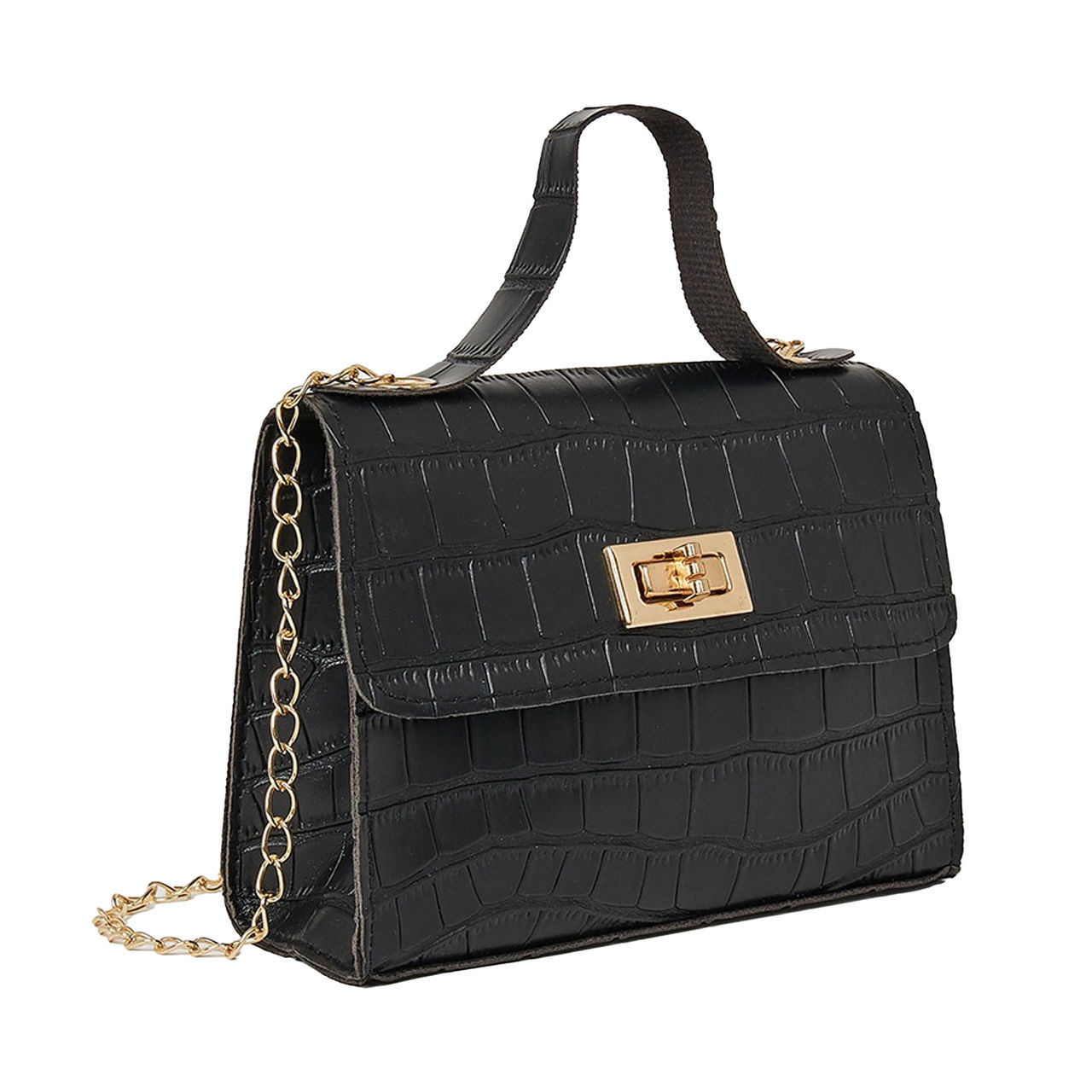 Styli Women's Textured Chain Handbag | Black - Free Size