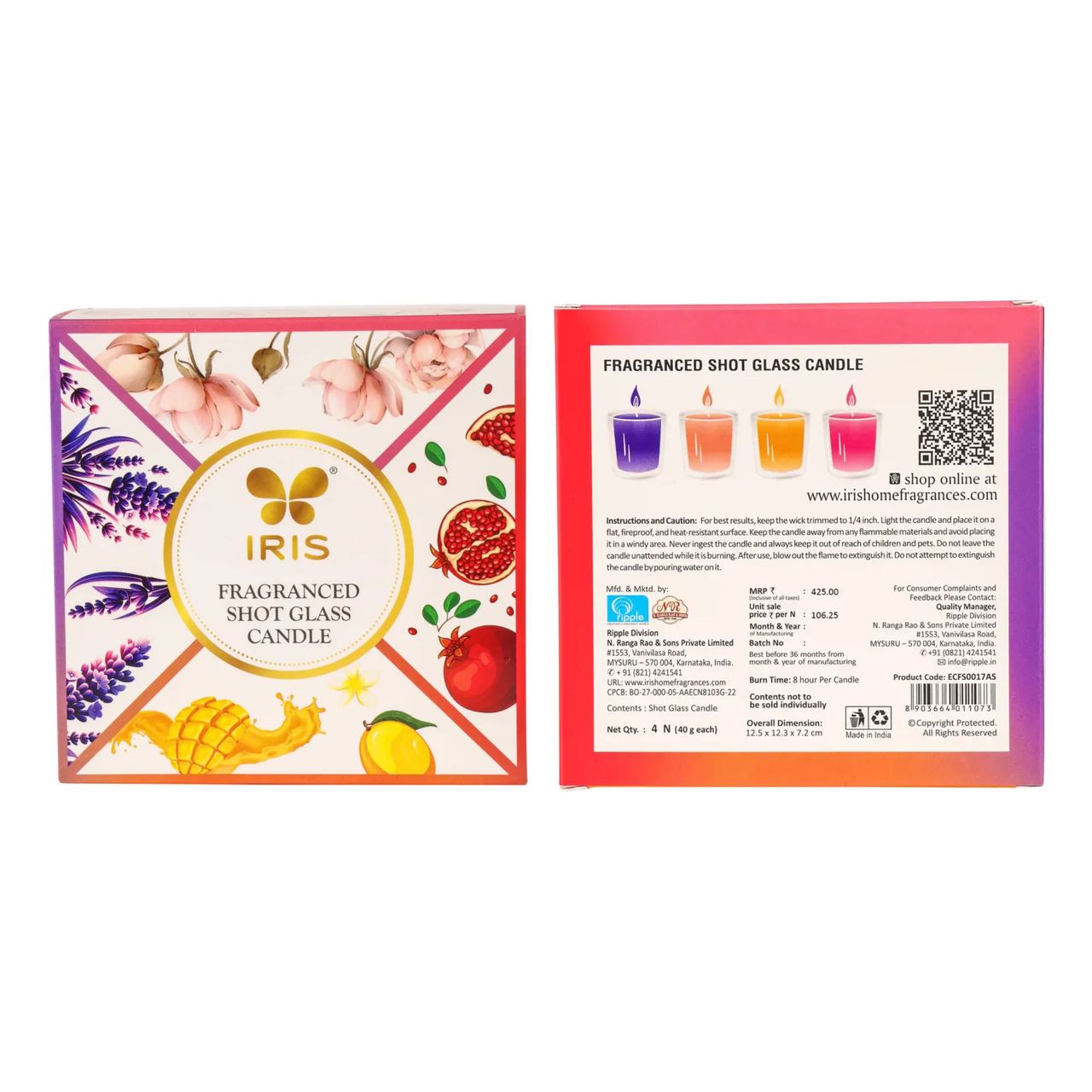 IRIS Shot Glass Scented Candles | Damask Rose, Mango Sorbet, Peach Pomegranate