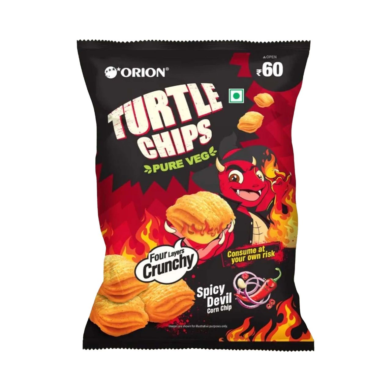 Orion Turtle Chips - Spicy Devil Korean corn chips (Buldak flavor) 70 g Combo