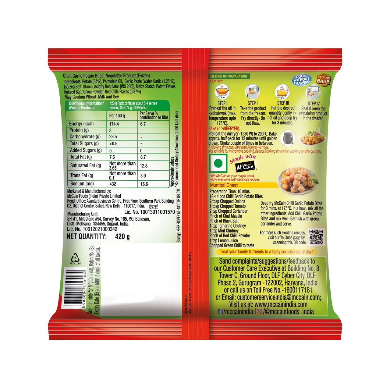 McCain Chilli Garlic Potato Bites Nuggets 420 g Combo