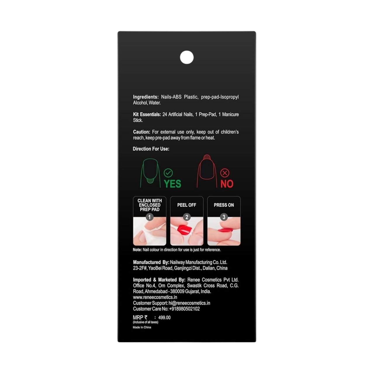 Renee Stick On Nails Bn 09| 24 Reusable Artificial Fake Nail Set