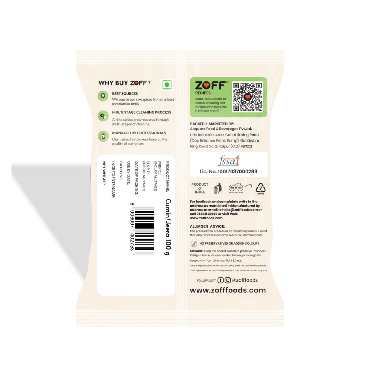 Zoff Foods Cumin Whole 100 g Combo