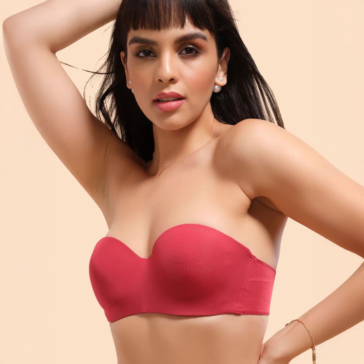 Enamor Women's F074 Plus Size Bra | Strapless & Multi-way | Medium Coverage | Padded | Wired | Red - 34C