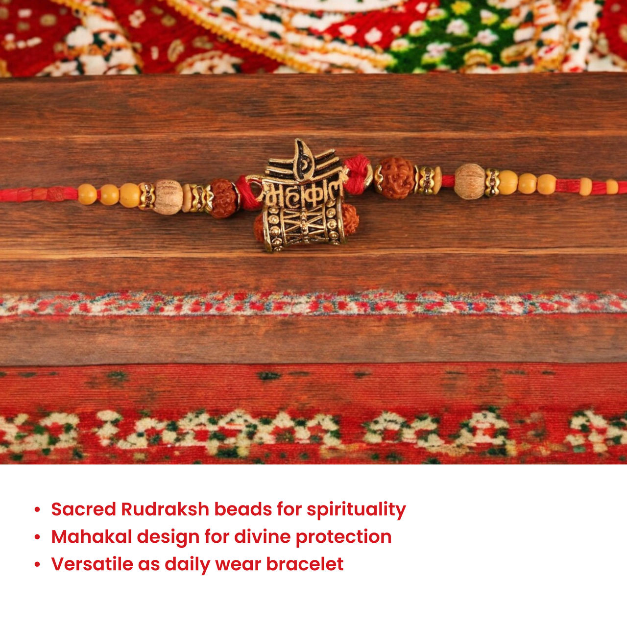 Pichai Rudraksh Beads and Shiv Mahakal Charm Rakhi - Sacred and Unique