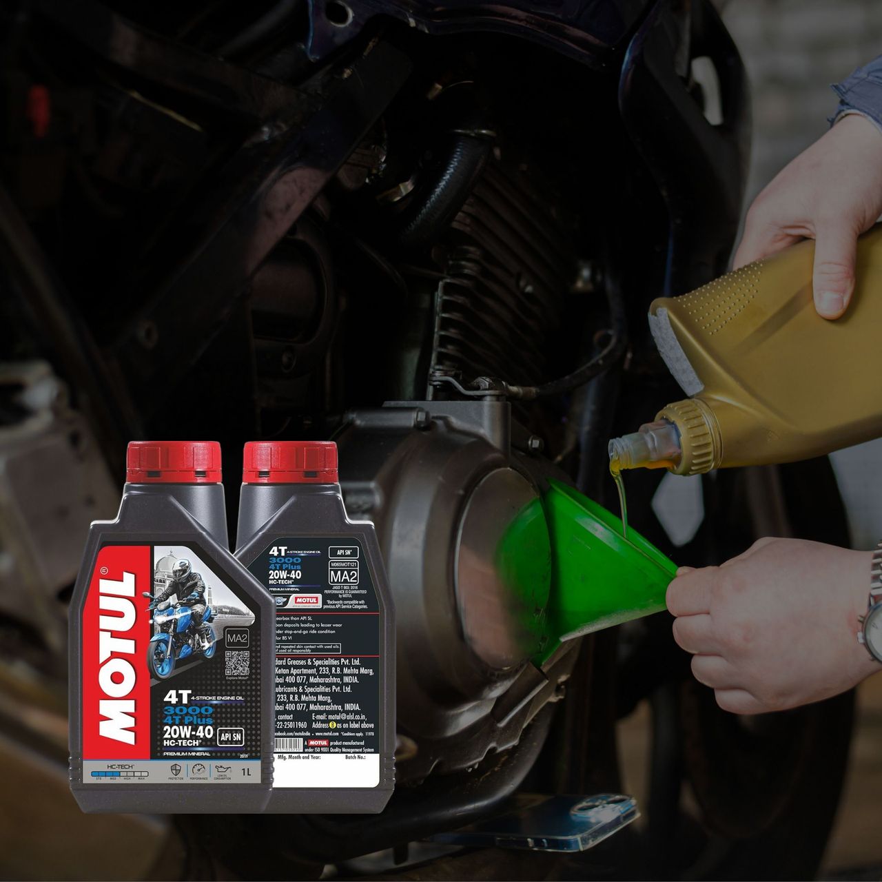 Motul 3000 4T Plus 20W40 API SN HC Tech Engine Oil for Bikes | 1L