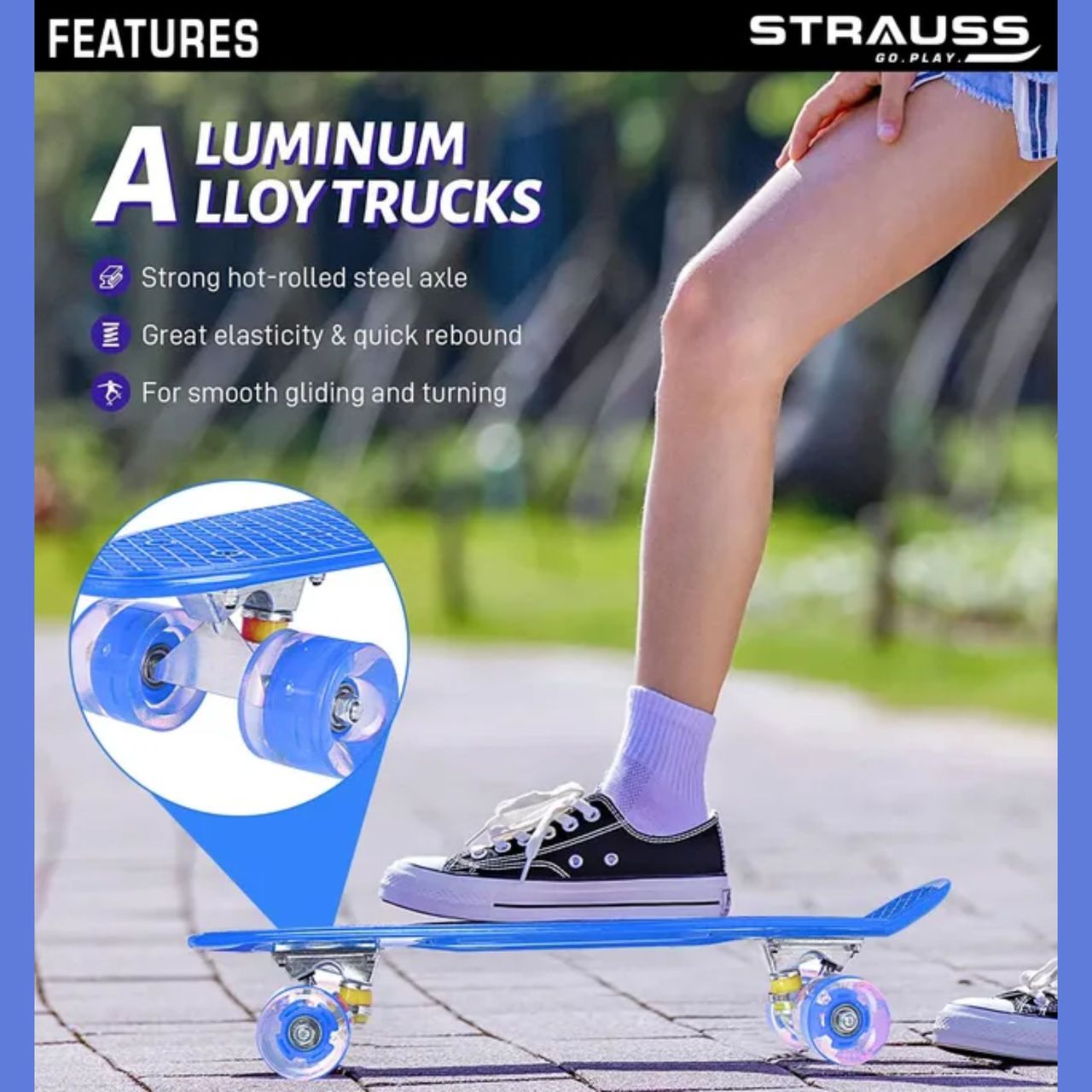 Strauss Cruiser Penny Board with LED Wheels, (Blue)