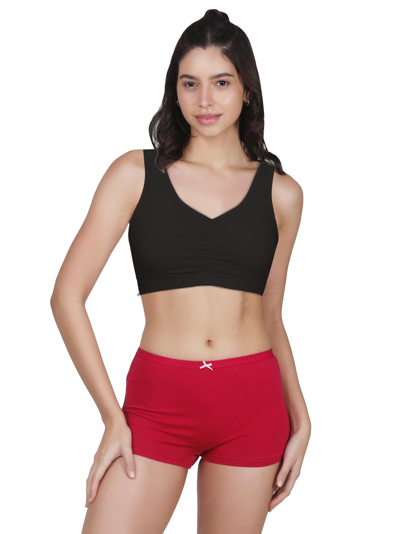 D'Chica Broad Strap Cotton Gym Bra For Women's | Removable Pads | Black | XL