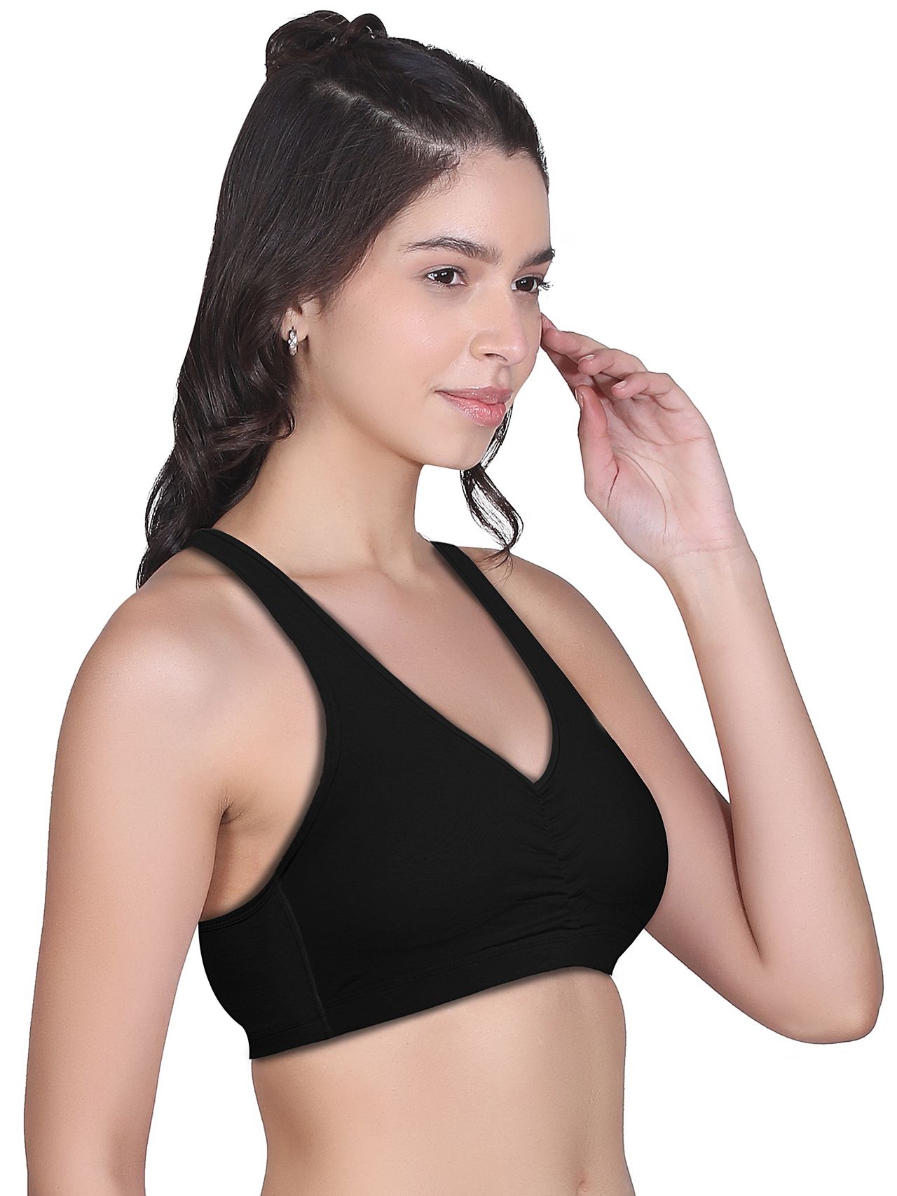 D'Chica Broad Strap Cotton Gym Bra For Women's | Removable Pads | Black | XL