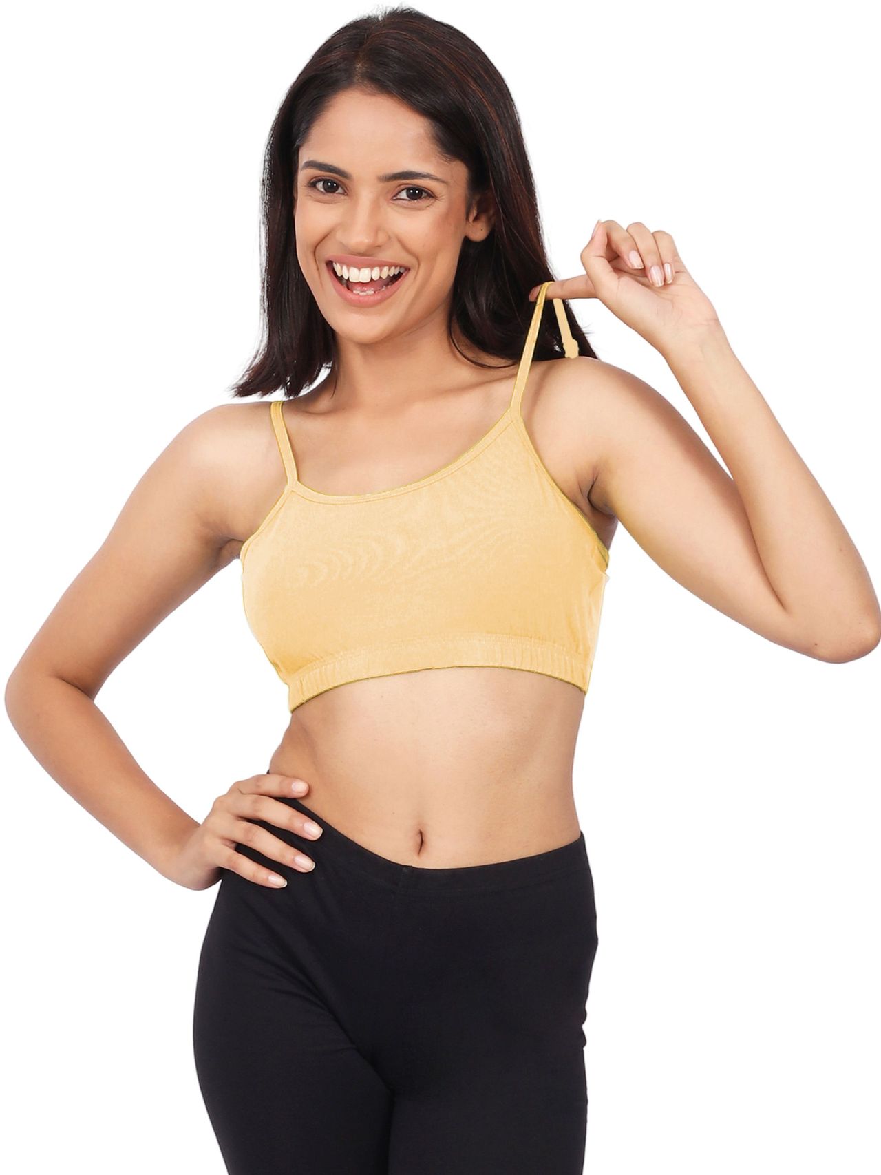 D'Chica Thin Strap Sports Bra For Women | Double Layered Full Coverage Bra | Skin | S