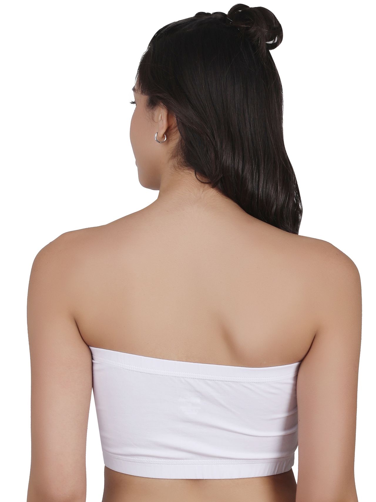 D'chica Cotton Strapless Tube Bra For Womens| Bandeau Bra with Removable Pads | White | L