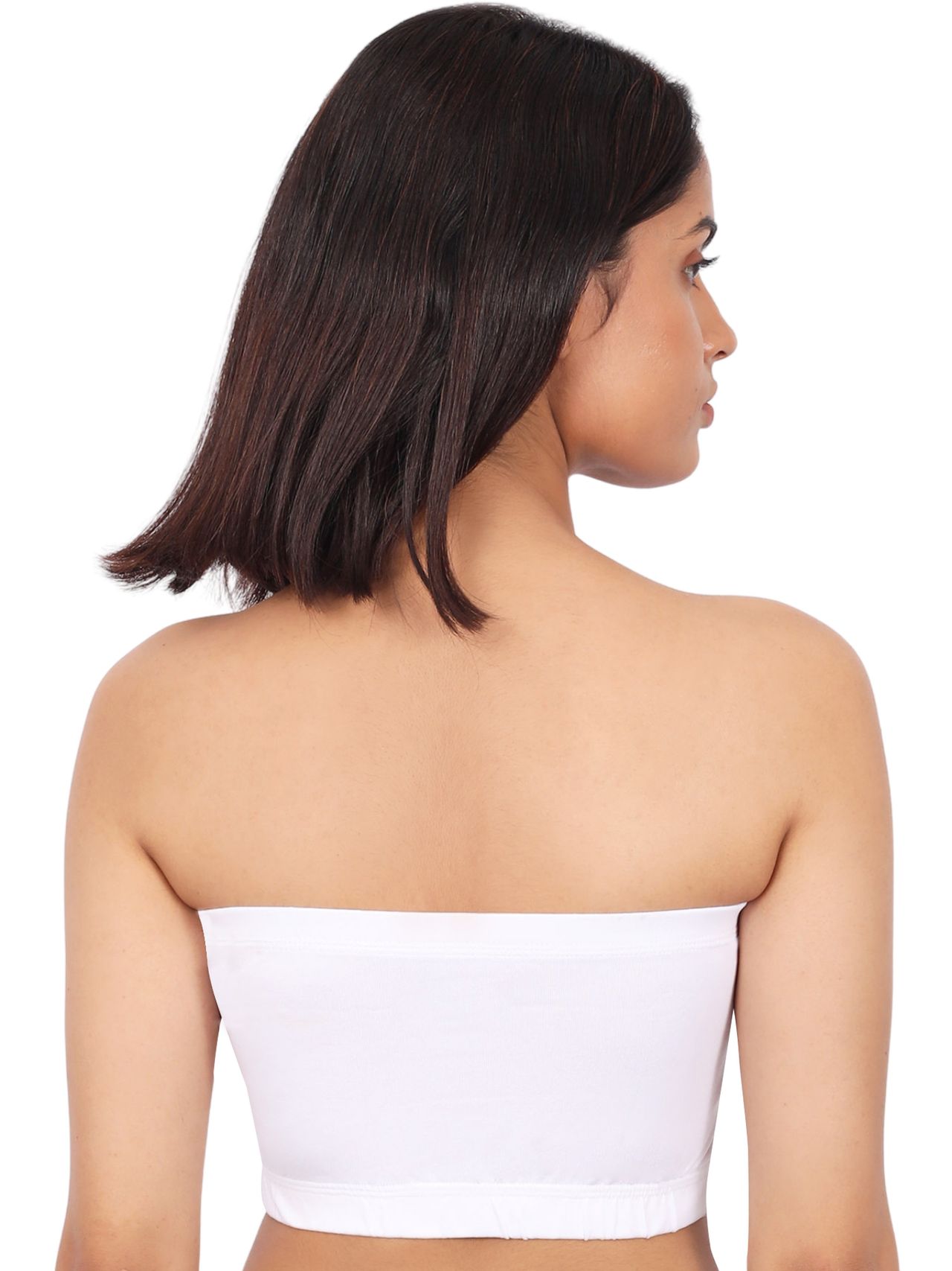 D'chica Double-Layer Cotton Strapless Bra | Non Padded Bandeau | Solid White - M